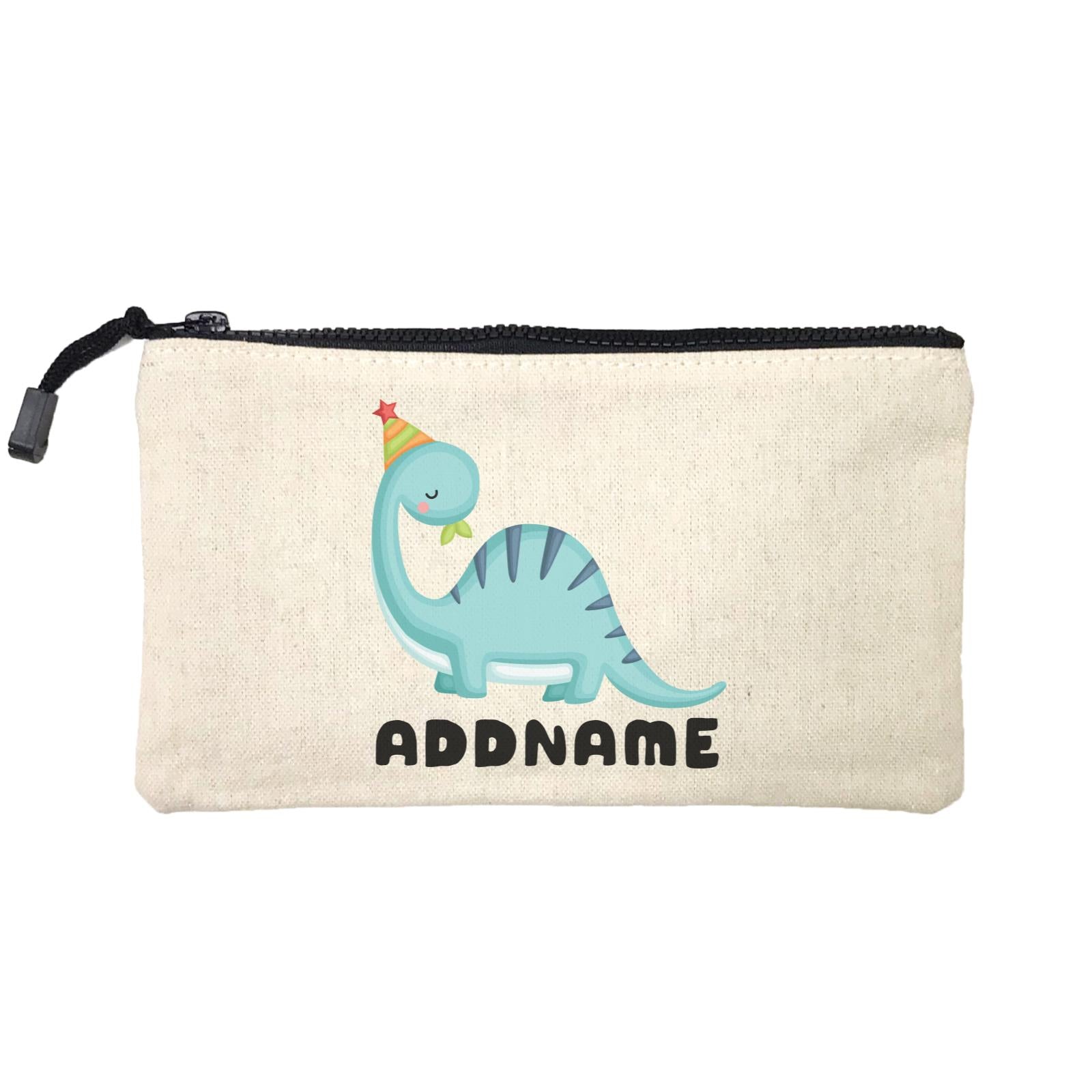 Birthday Dinosaur Happy Blue Long Neck With Party Hat Addname Mini Accessories Stationery Pouch