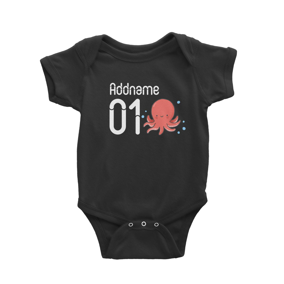 Name and Number Cute Hand Drawn Style Octopus Baby Romper