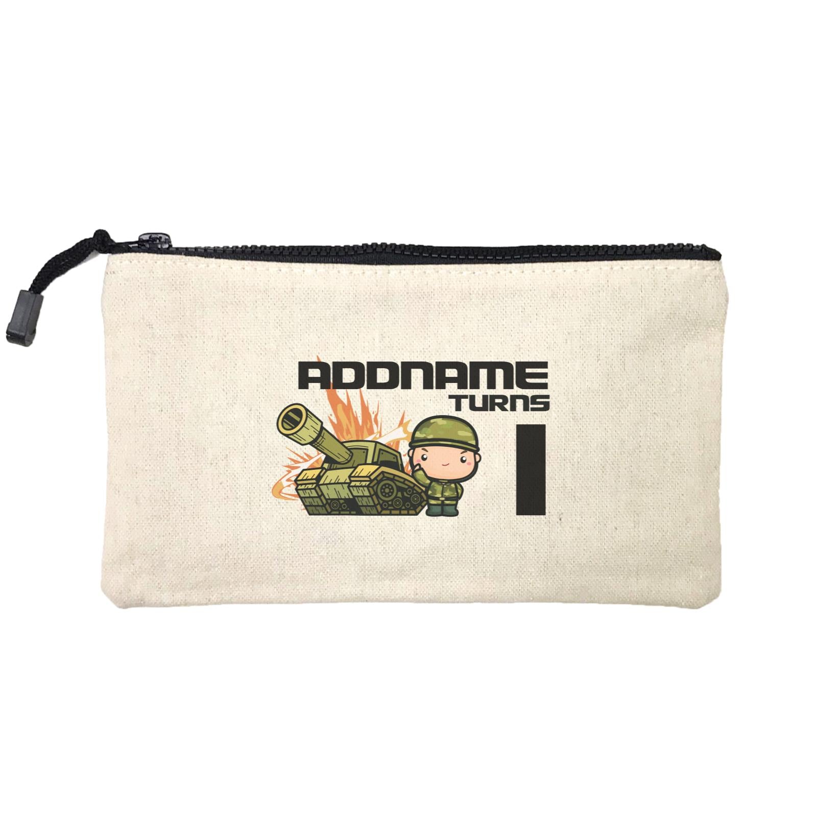 Birthday Battle Theme Tank And Army Soldier Boy Addname Turns 1  Mini Accessories Stationery Pouch