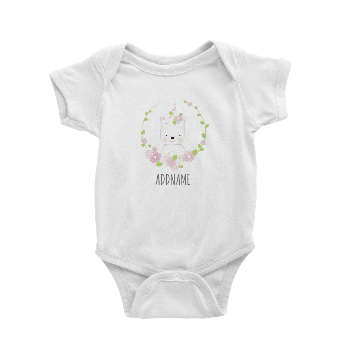 Sweet Wreath Unicorn Sweet Bear Addname Baby Romper
