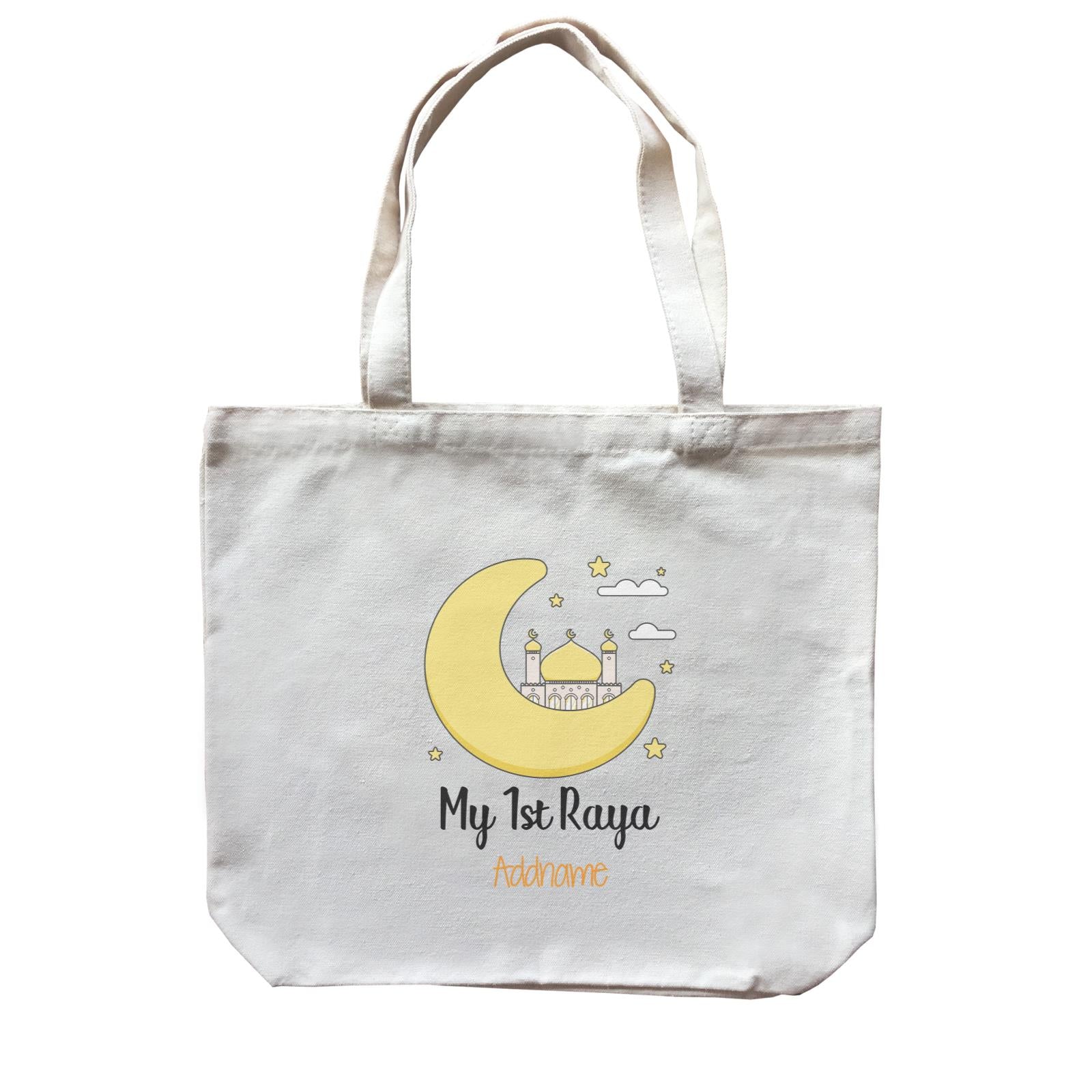 Raya Cute Mosque Cartoon Moon My 1st Raya Addname Accessories Canvas Bag