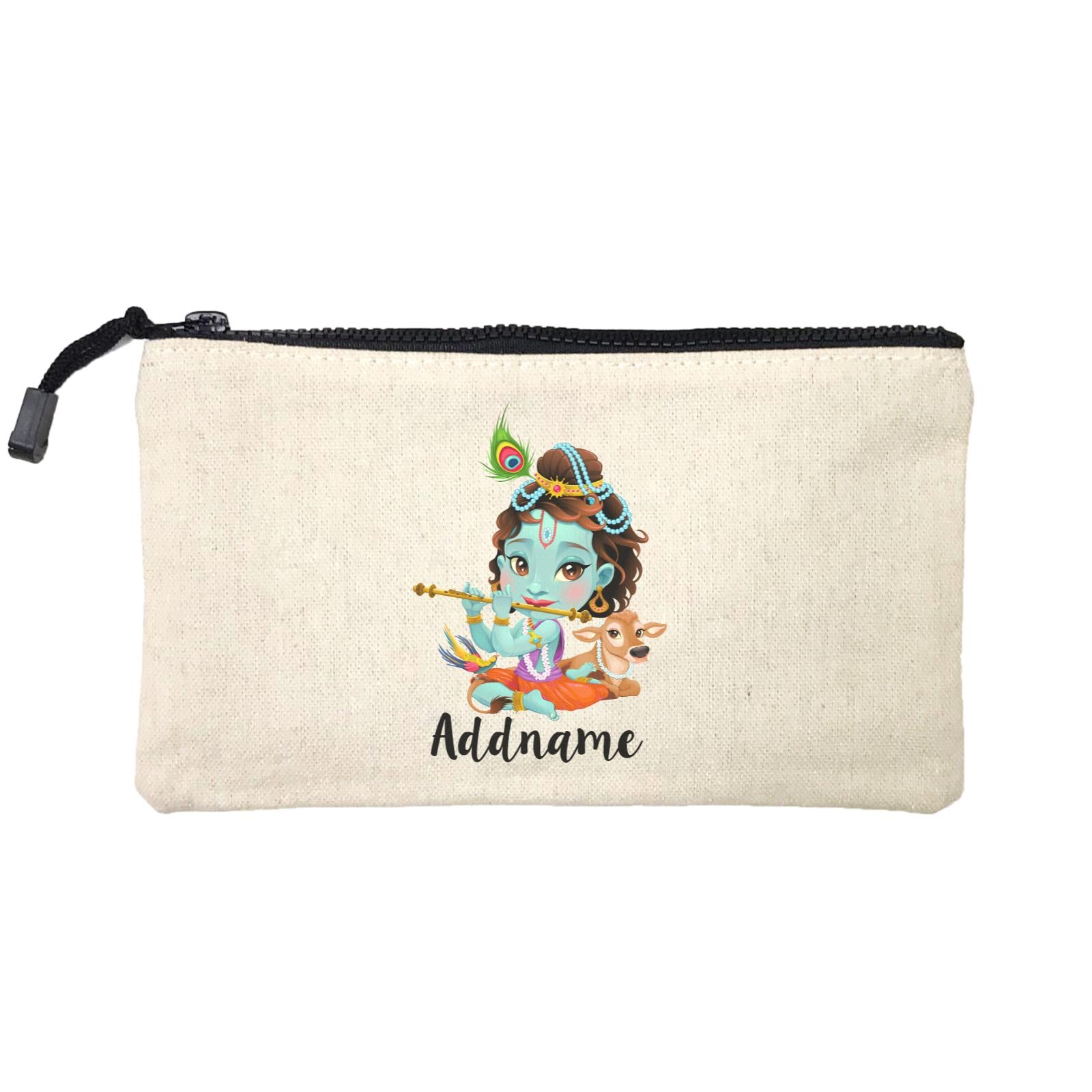 Artistic Krishna Playing Flute with Cow Addname Mini Accessories Stationery Pouch