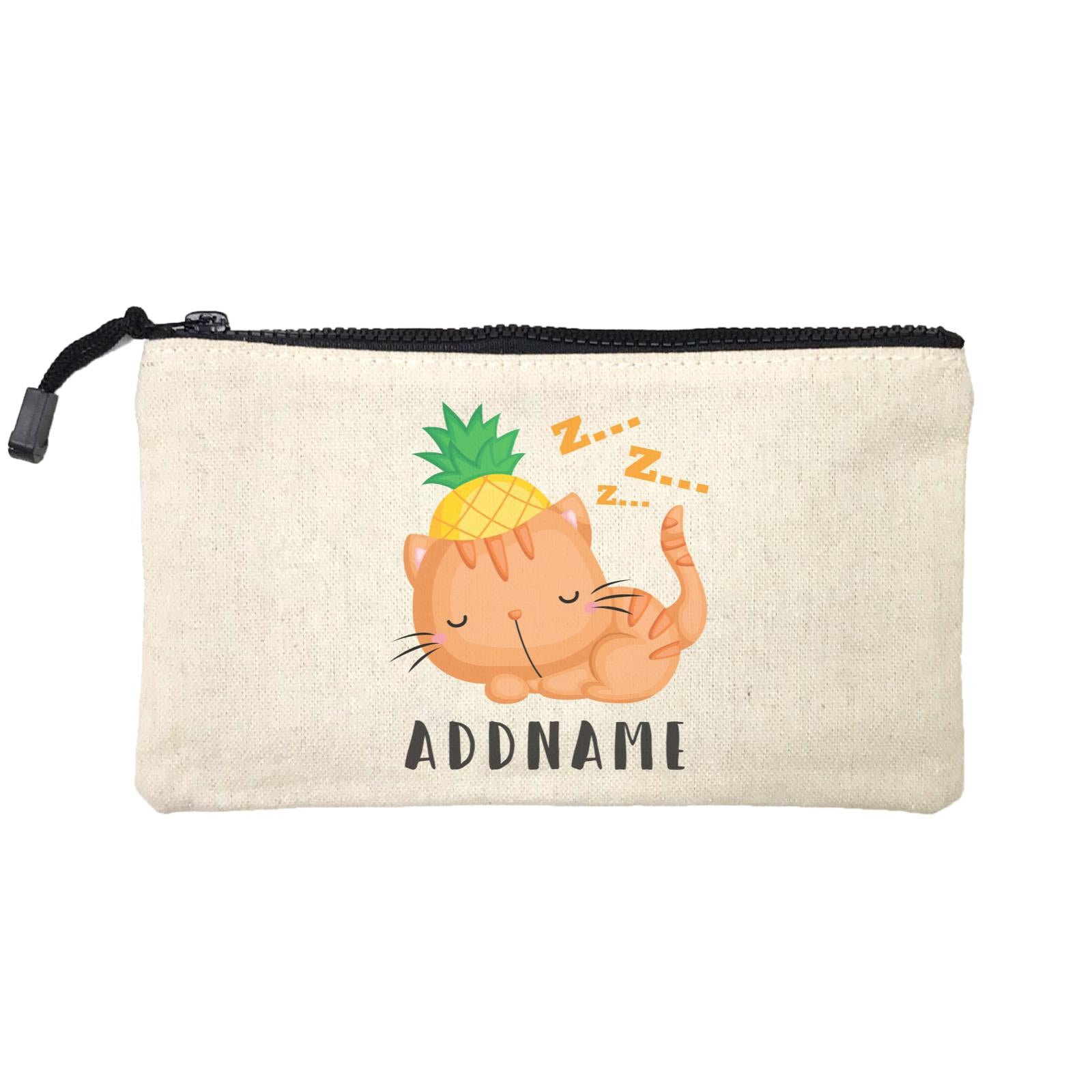 Birthday Hawaii Sleeping Cat Wearing Pineapple Hat Addname Mini Accessories Stationery Pouch
