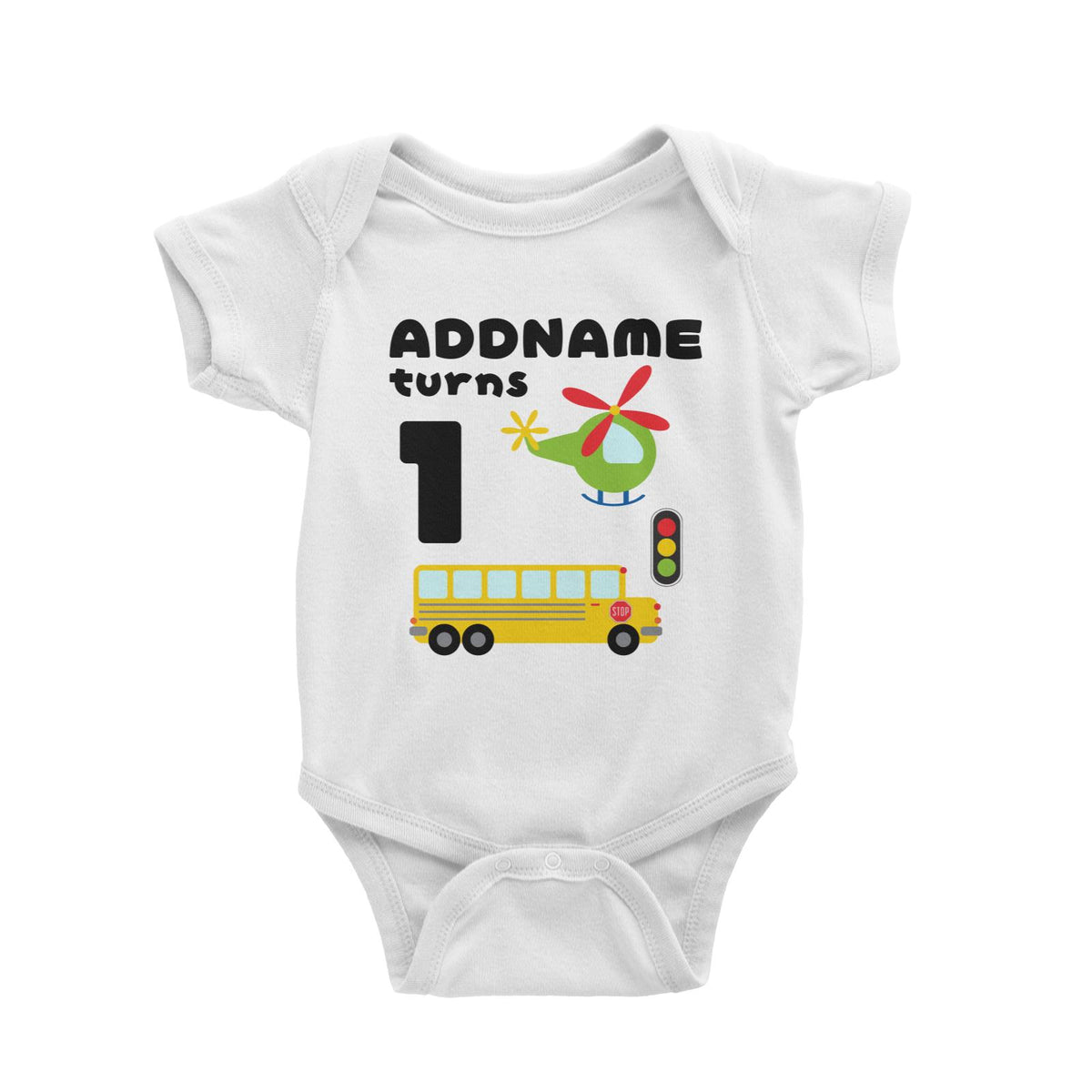 Transportation Birthday Theme Personalizable with Name and Number Baby Romper