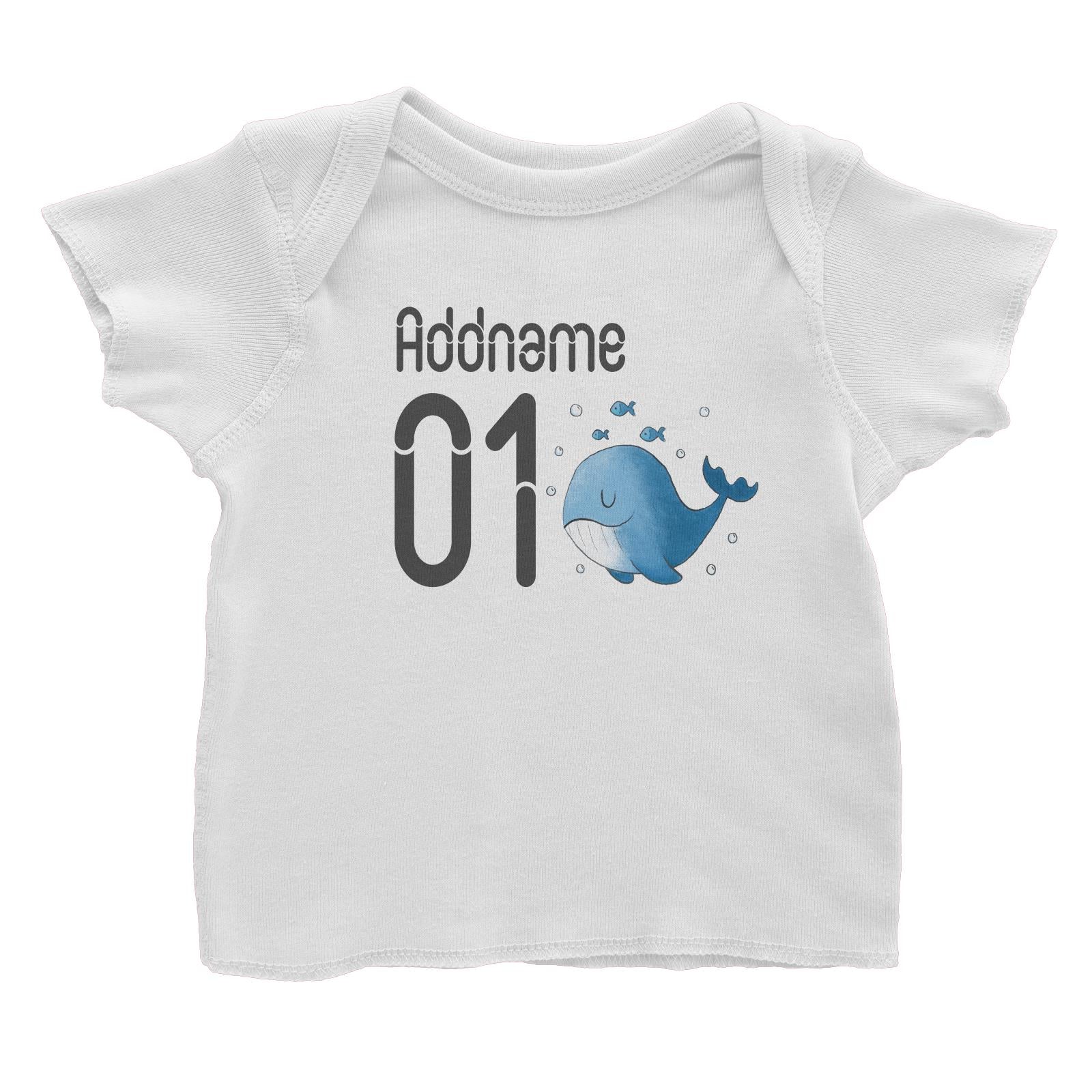 Name and Number Cute Hand Drawn Style Whale Baby T-Shirt (FLASH DEAL)