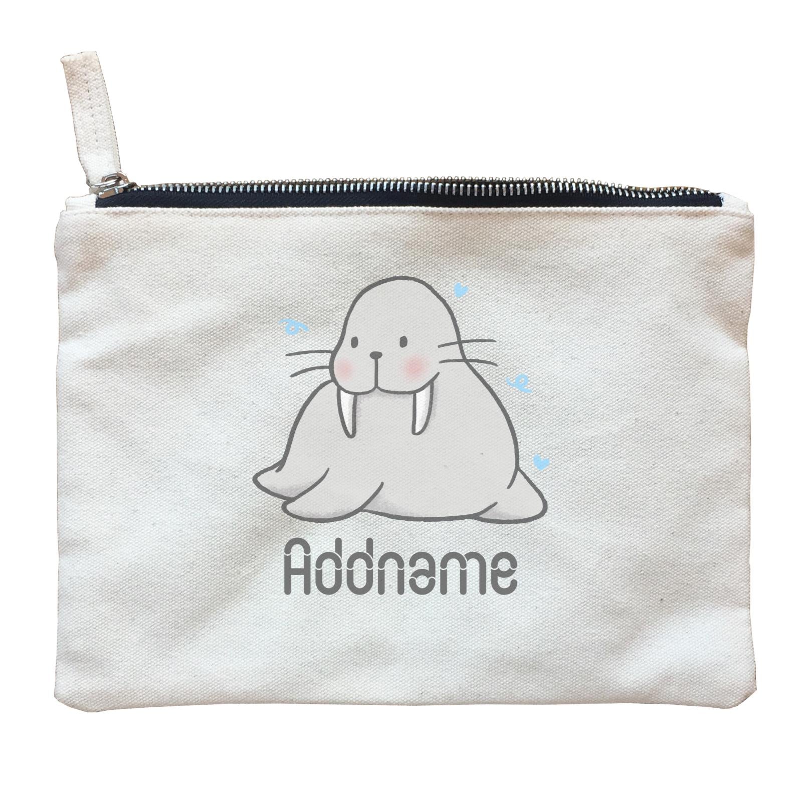 Cute Hand Drawn Style Walrus Addname Zipper Pouch