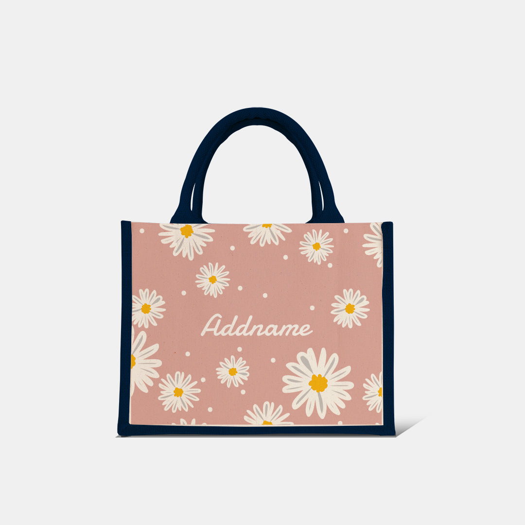 Daisy Series Half Lining Small Jute Bag - Coral Navy