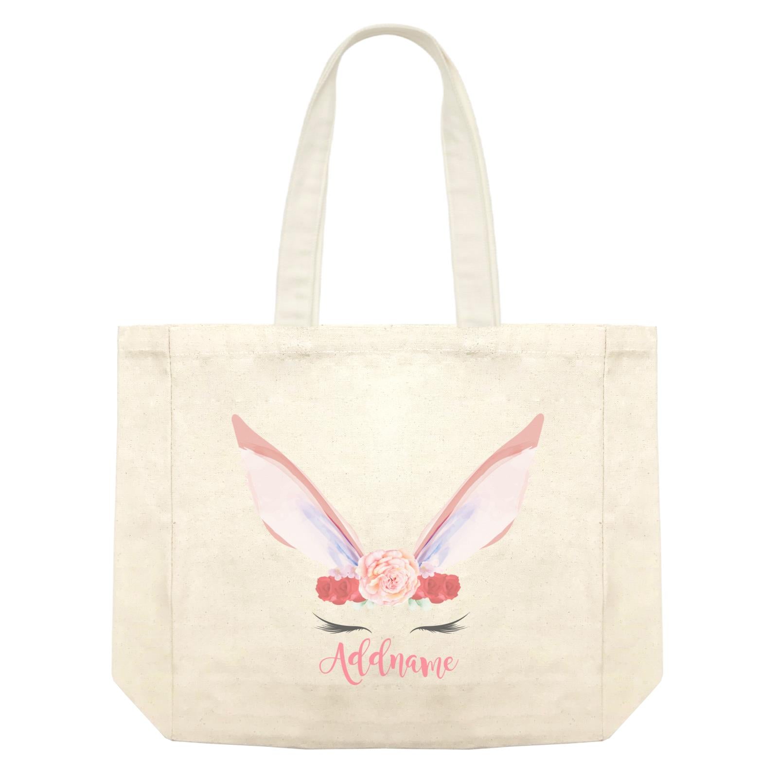Pink and Red Roses Garland Bunny Face Addname Shopping Bag