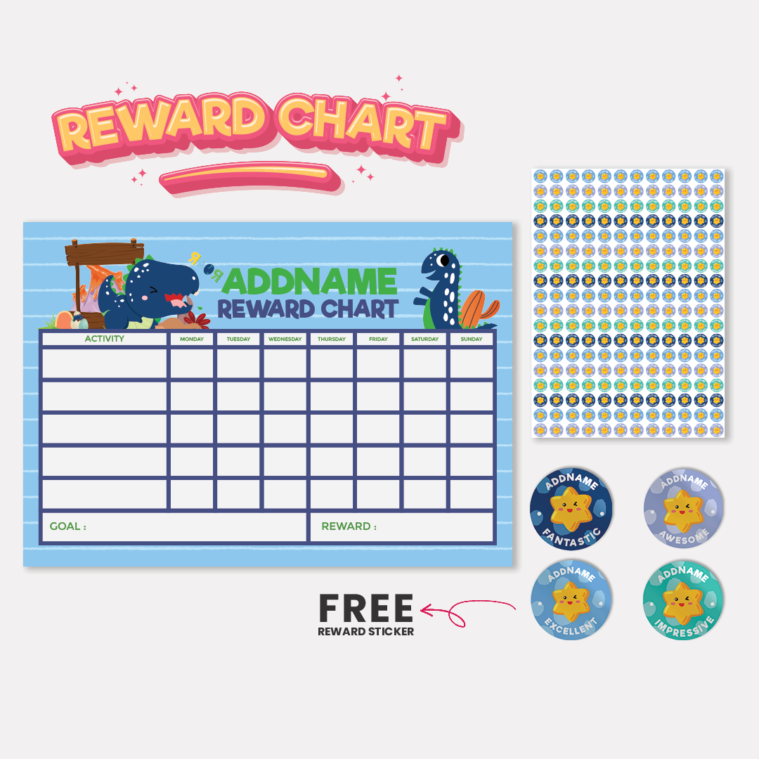 Kids Essentials - Kids Planner With Reward Sticker Cute Dino
