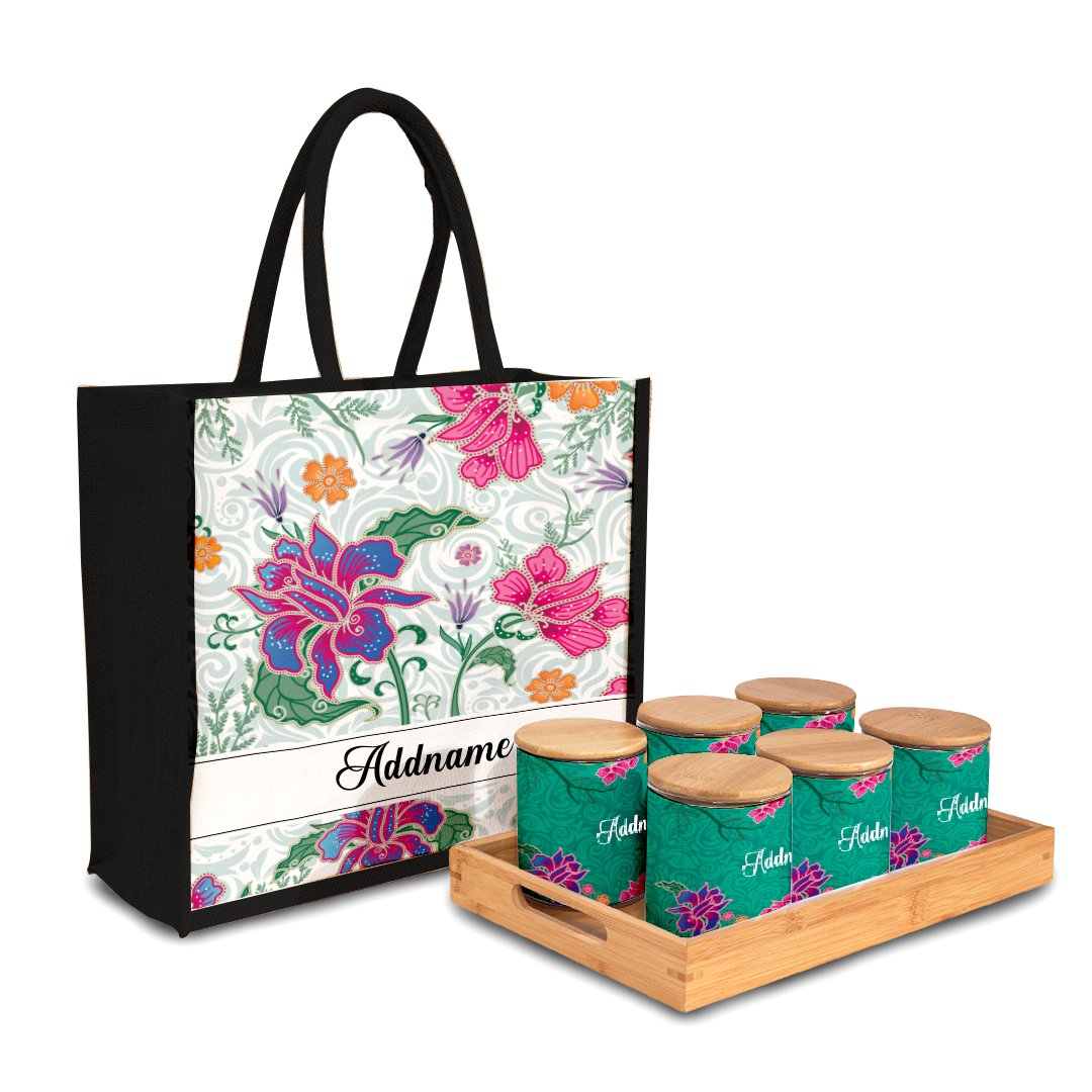 Modern Mahsuri  Series - Legend Green Balang Raya Set (6 in 1) With Half Lining Jute Bag