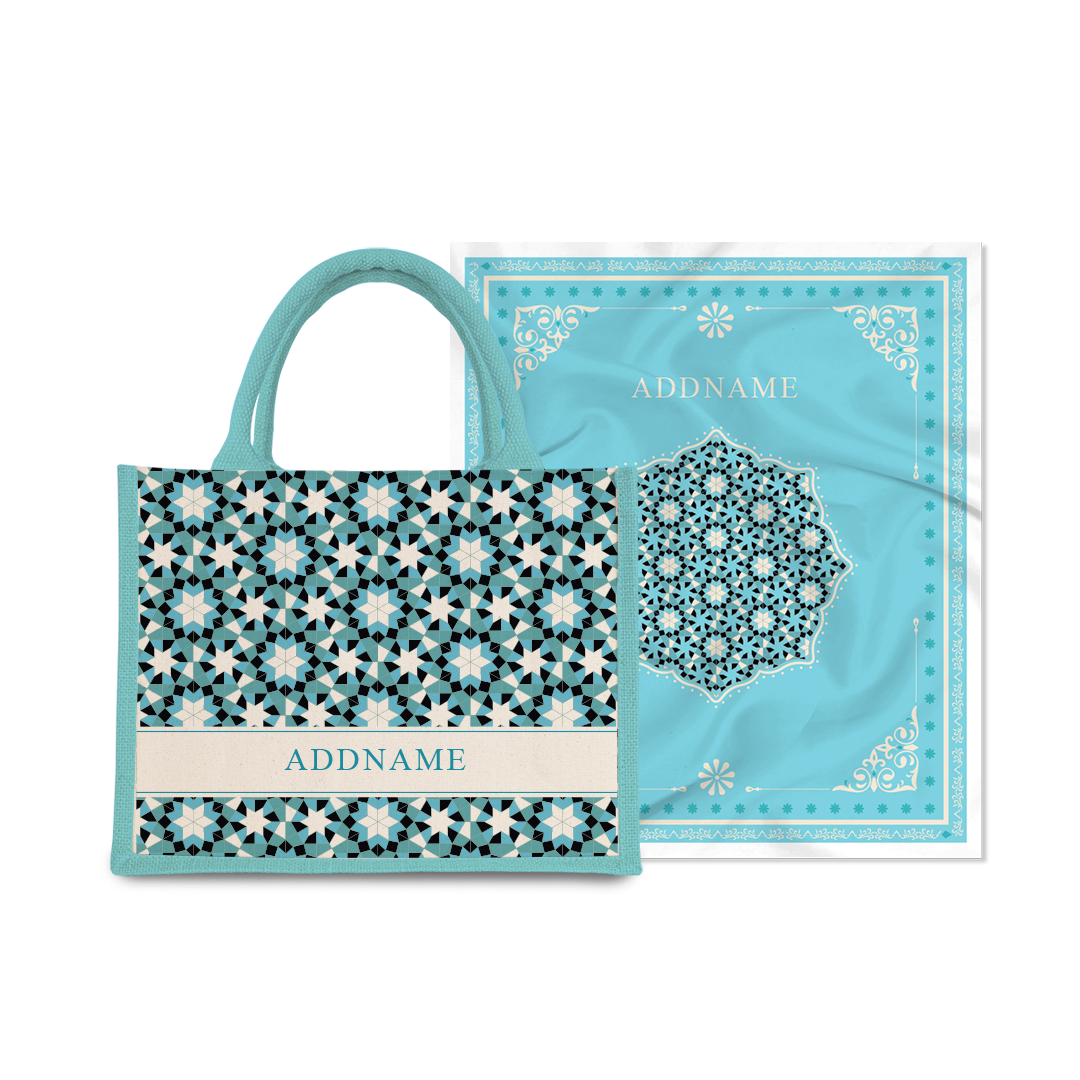 Ornamental Series - Sky Blue Mat with Light Blue Half Lining Small Canvas Bag