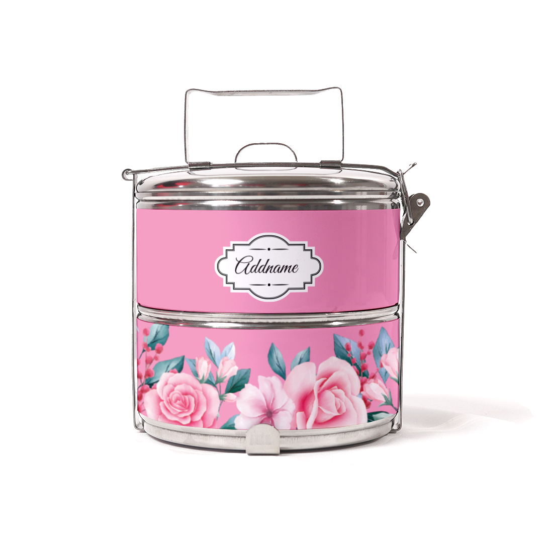 Full Pink Rose Two Tier Tiffin Carrier