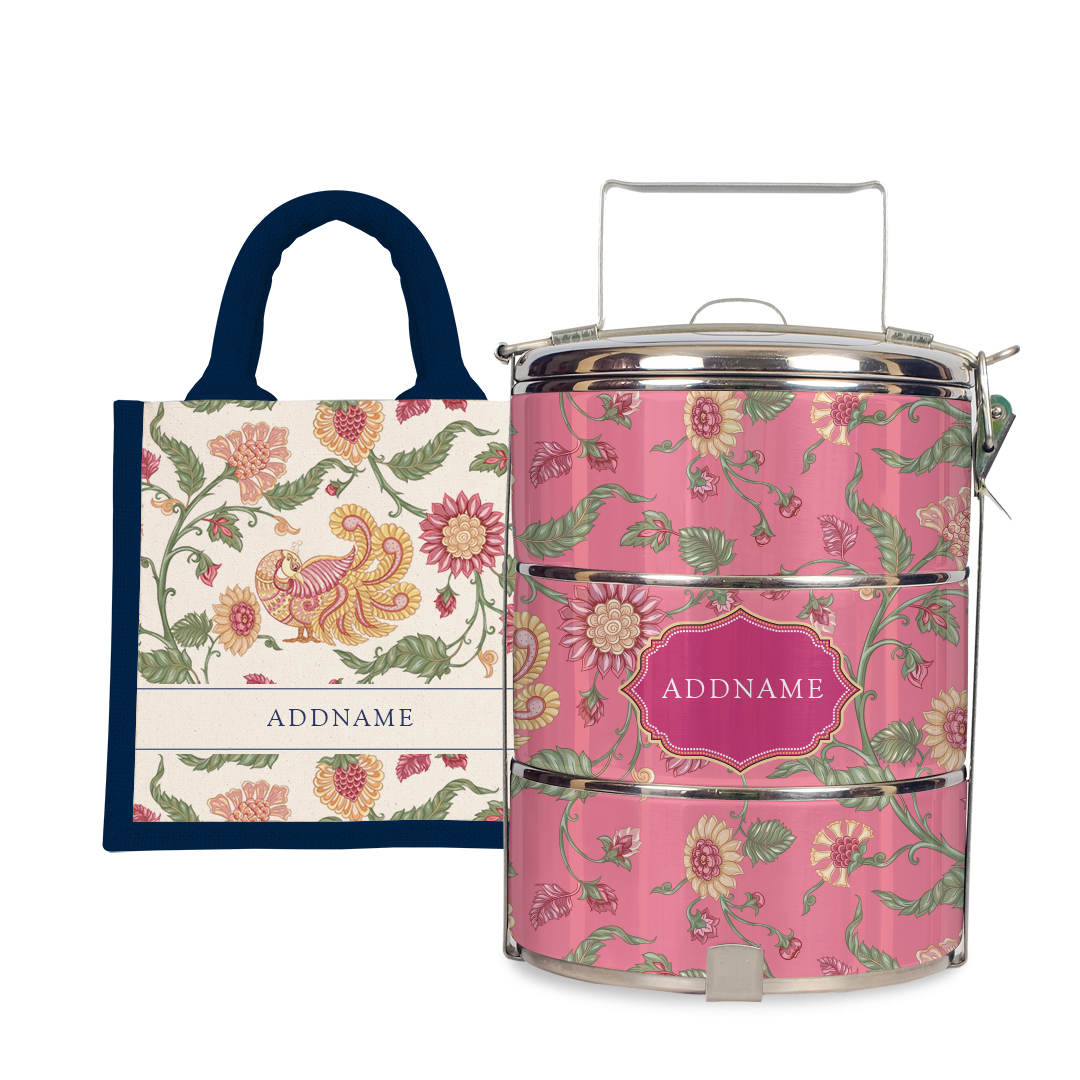 Batik Cempaka - Lunch Tote Bag with Three-Tier Tiffin Carrier