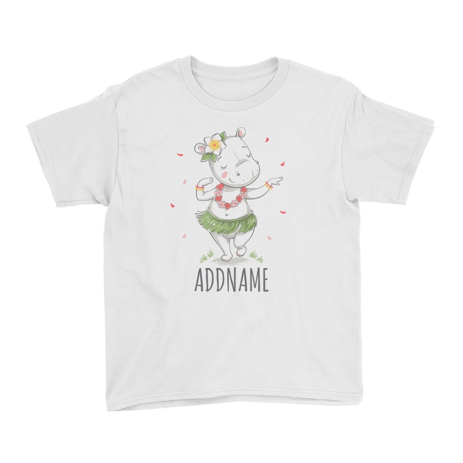 Dancing Hawaiian Hippo White Kid's T-Shirt Personalizable Designs Cute Sweet Animal Funny HG