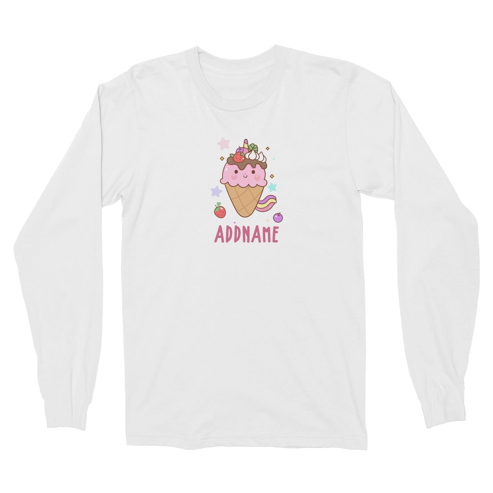 Unicorn And Princess Series Unicorn Ice Cream Addname Long Sleeve Unisex T-Shirt
