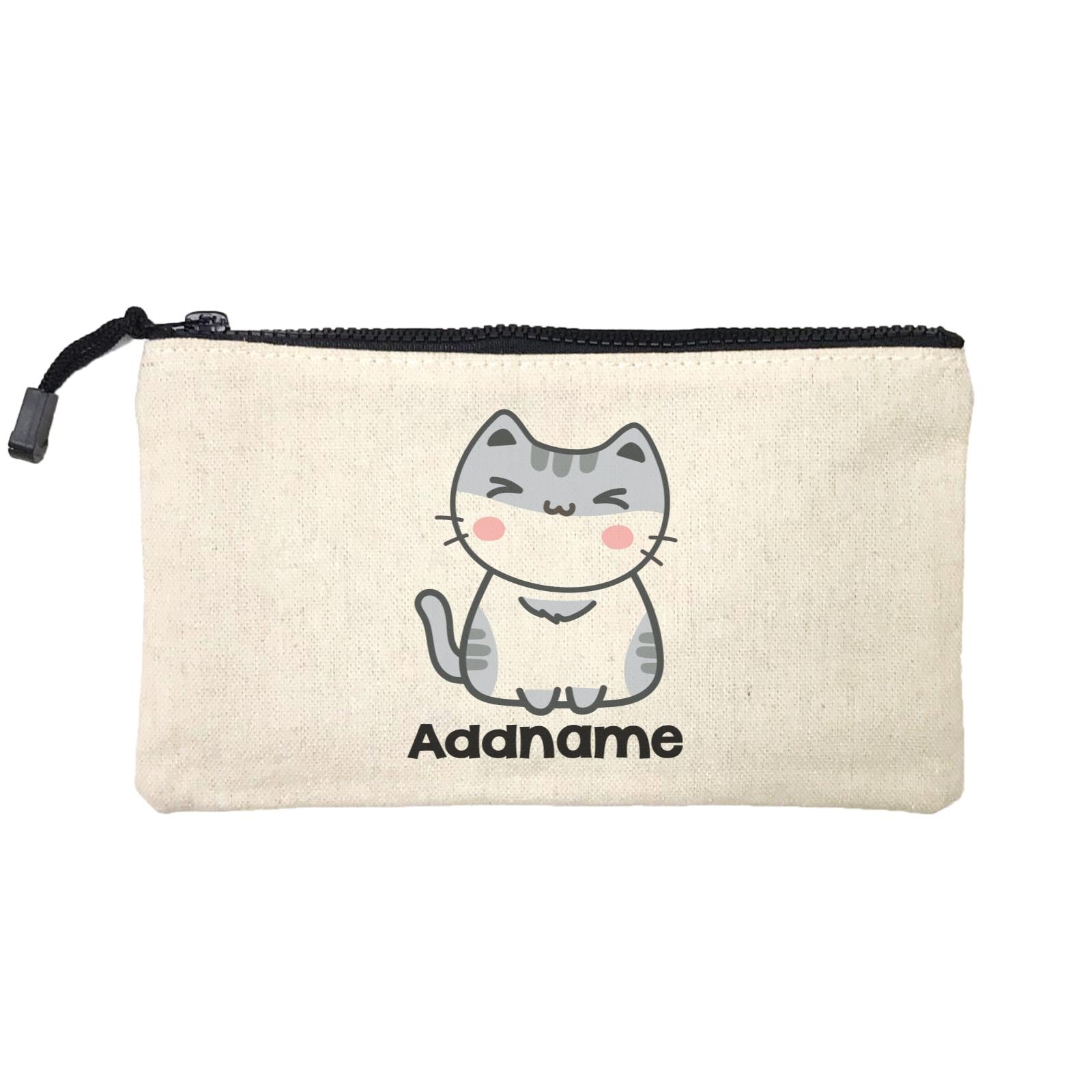 Drawn Adorable Cats White & Grey Addname Mini Accessories Stationery Pouch
