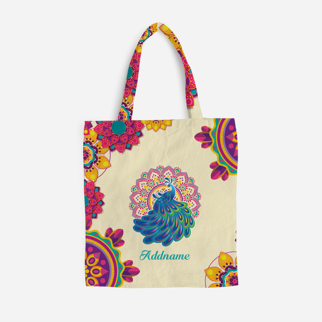 Deepavali Series Virtue Peacock Full Print Canvas Bag - Sky Blue Mandala