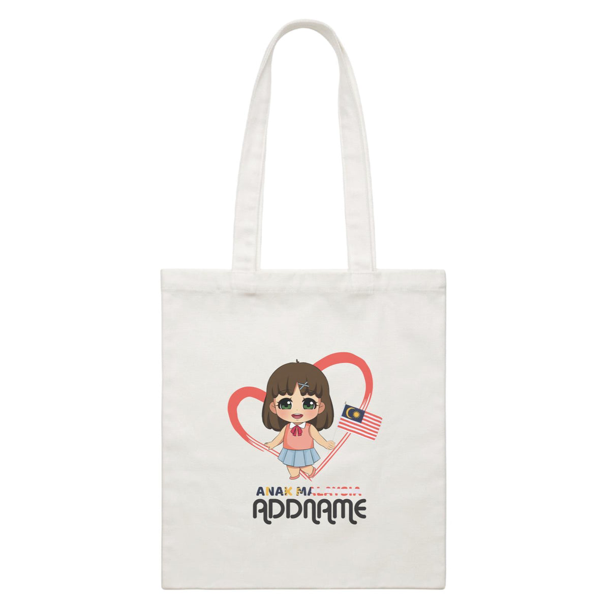 Merdeka Series Anak Malaysia Love Chinese Girl Addname White Canvas Bag