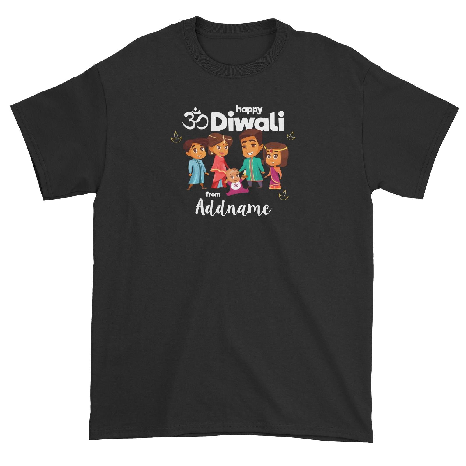 Cute Family Of Five OM Happy Diwali From Addname Unisex T-Shirt