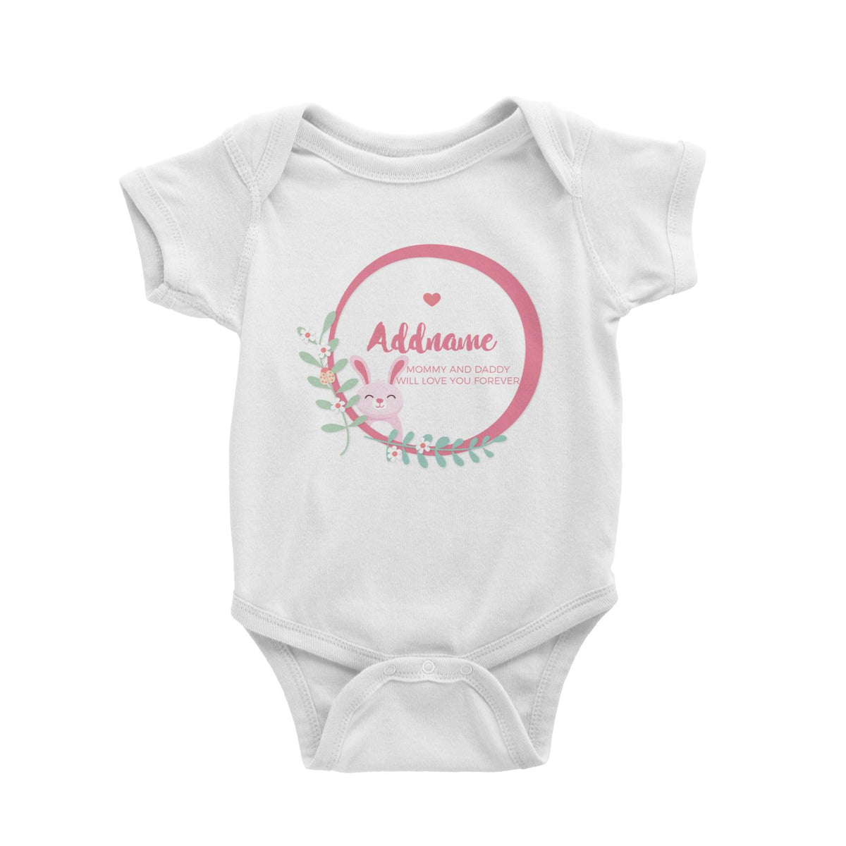 Cute Pink Rabbit in Pink Ring Personalizable with Name and Text Baby Romper