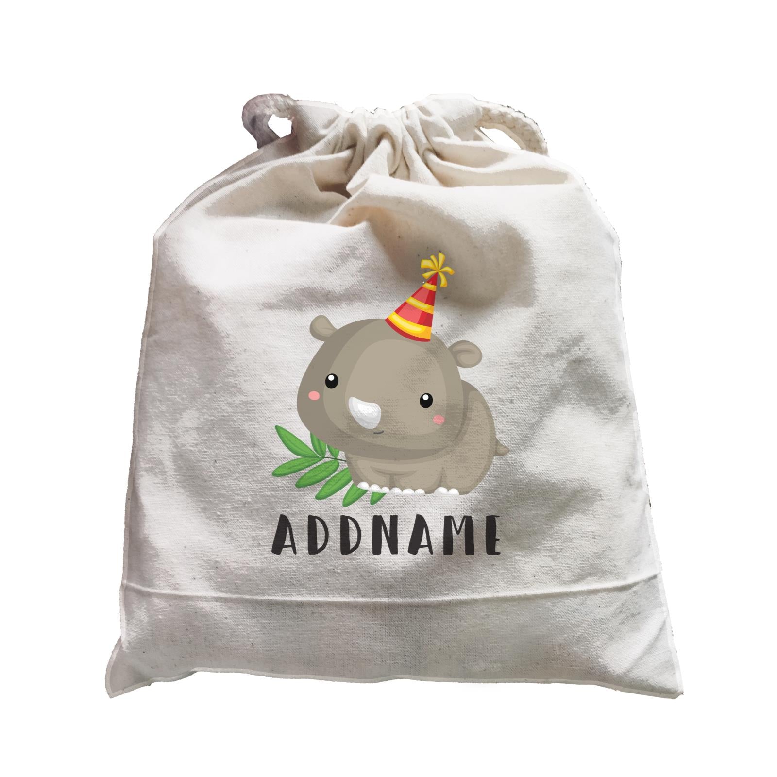 Birthday Safari Rhino Wearing Party Hat Addname Satchel