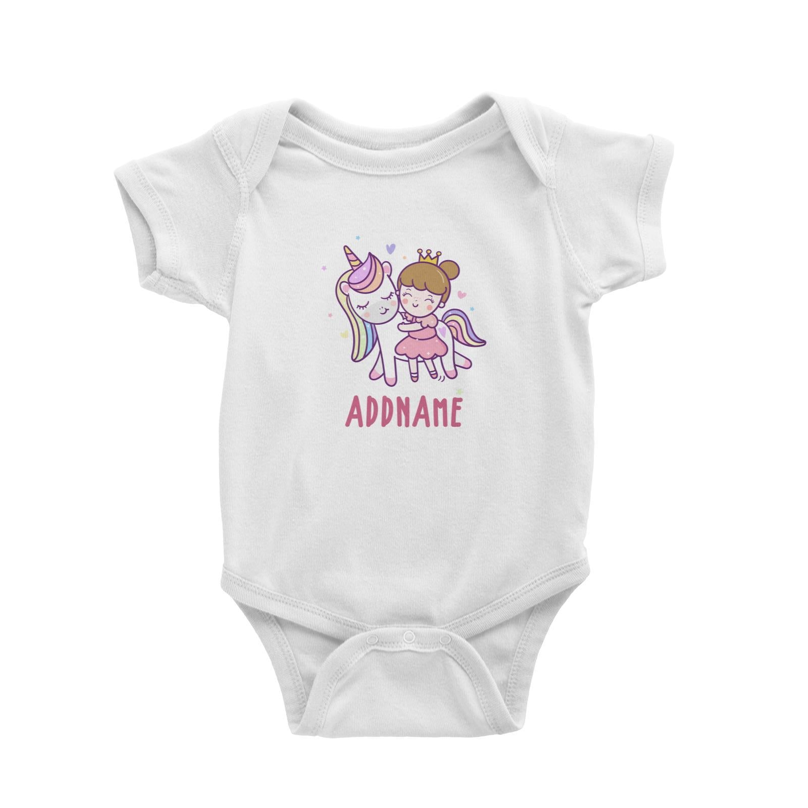 Unicorn And Princess Series Cute Unicorn With Princess Addname Baby Romper