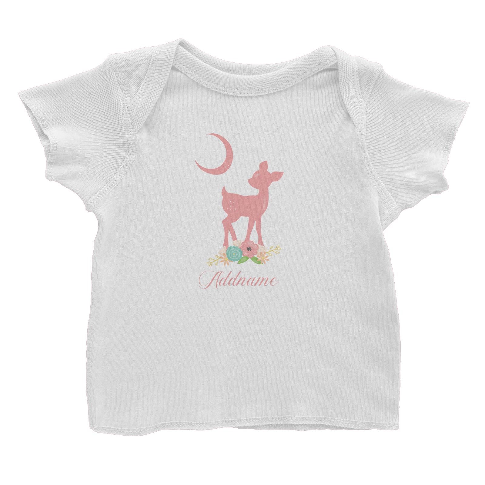 Basic Family Series Pastel Deer Pink Fawn With Flower Addname Baby T-Shirt