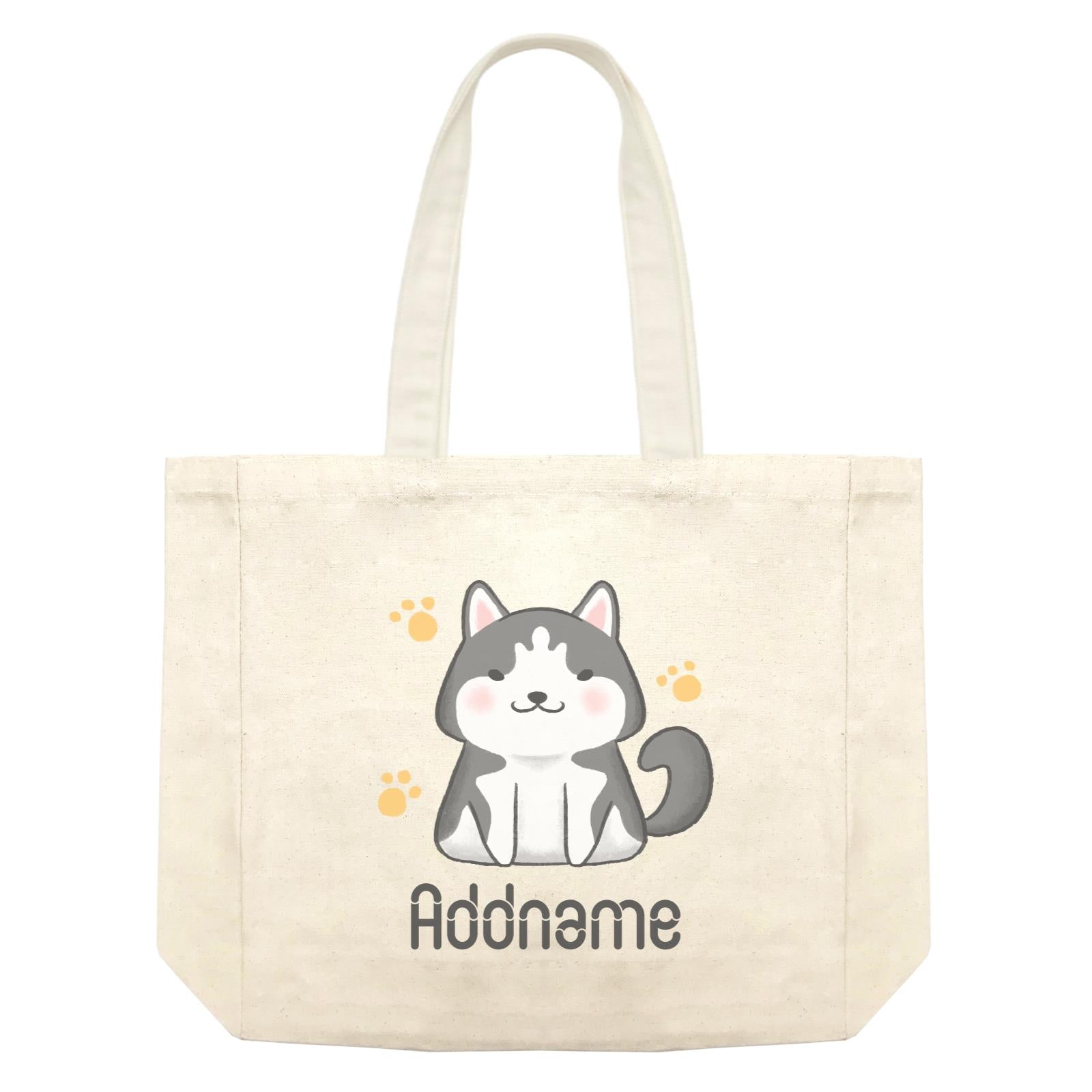 Cute Hand Drawn Style Husky Addname Shopping Bag