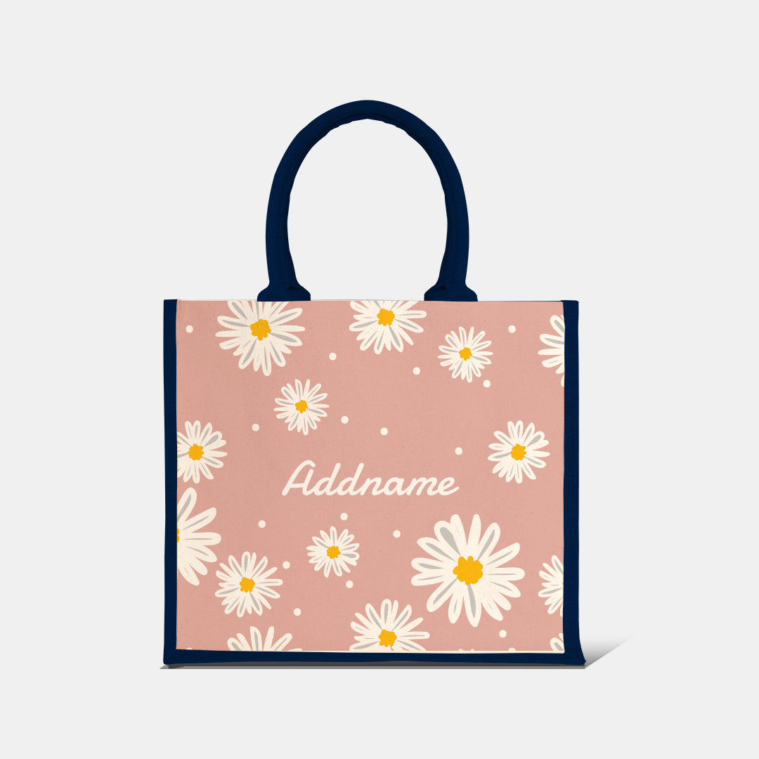 Daisy Series Half Lining Jute Bag - Coral Navy
