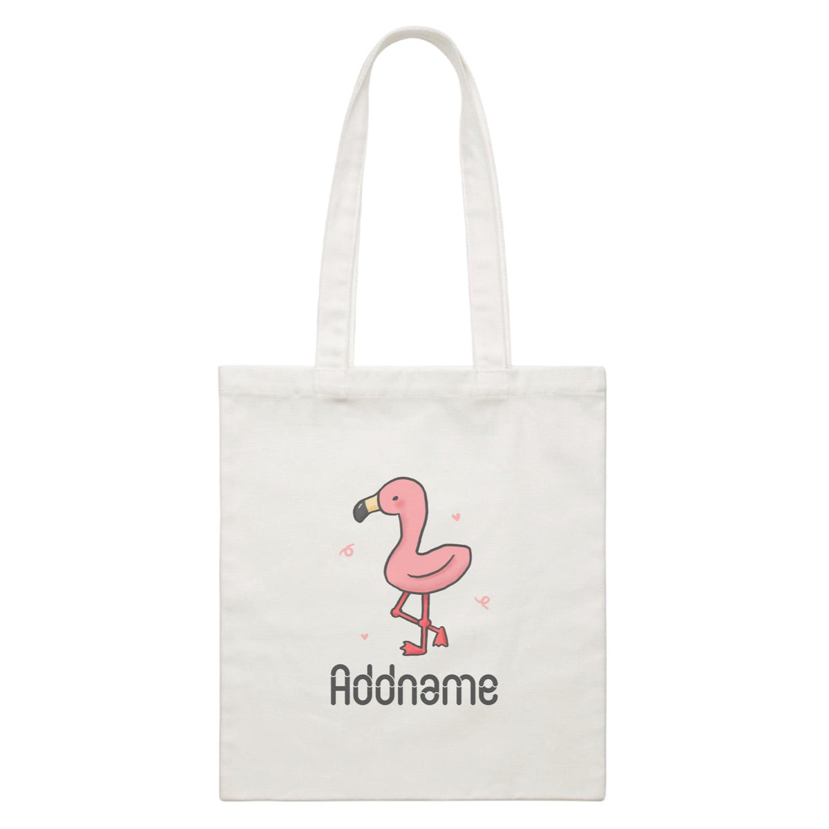 Cute Hand Drawn Style Flamingo Addname White Canvas Bag