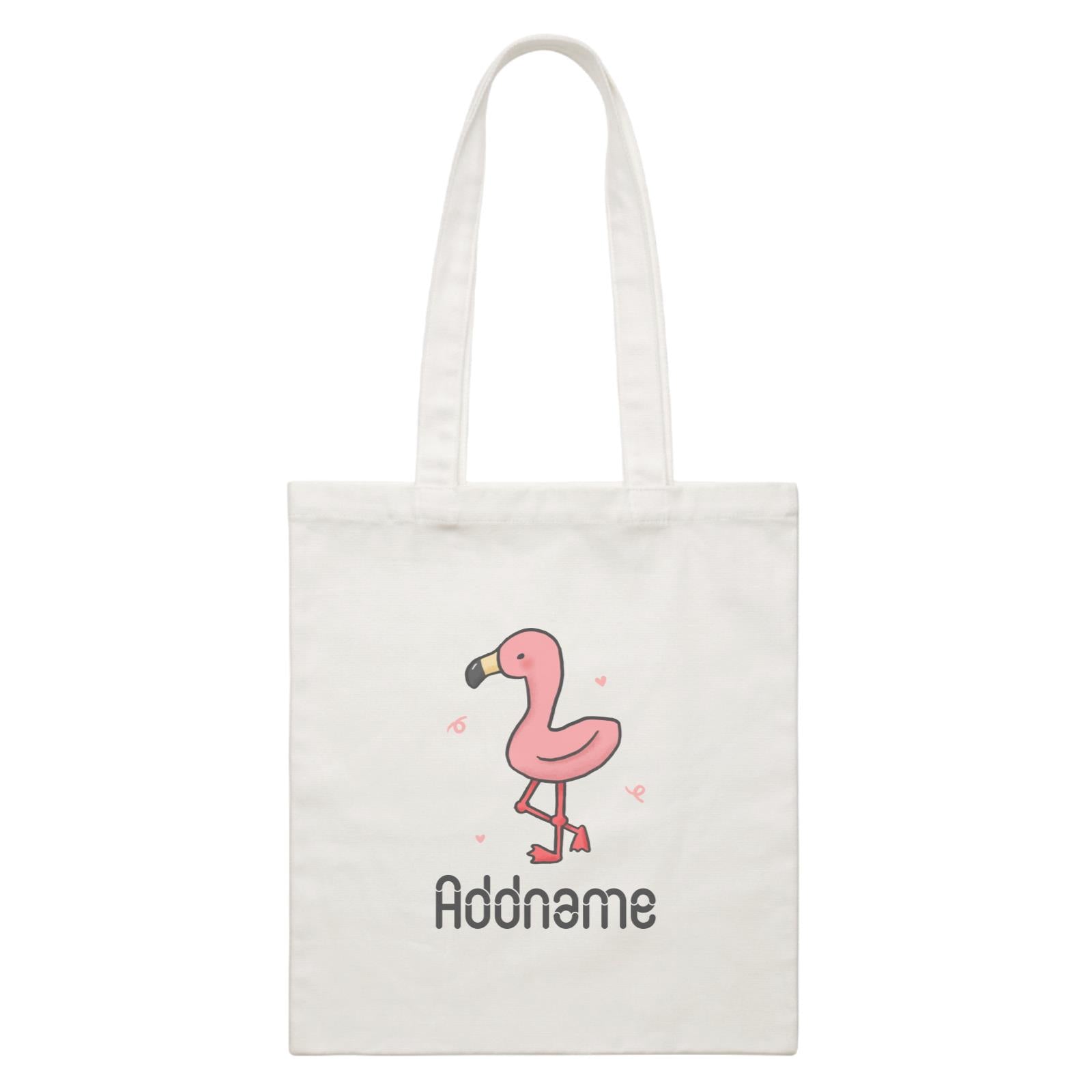 Cute Hand Drawn Style Flamingo Addname White Canvas Bag