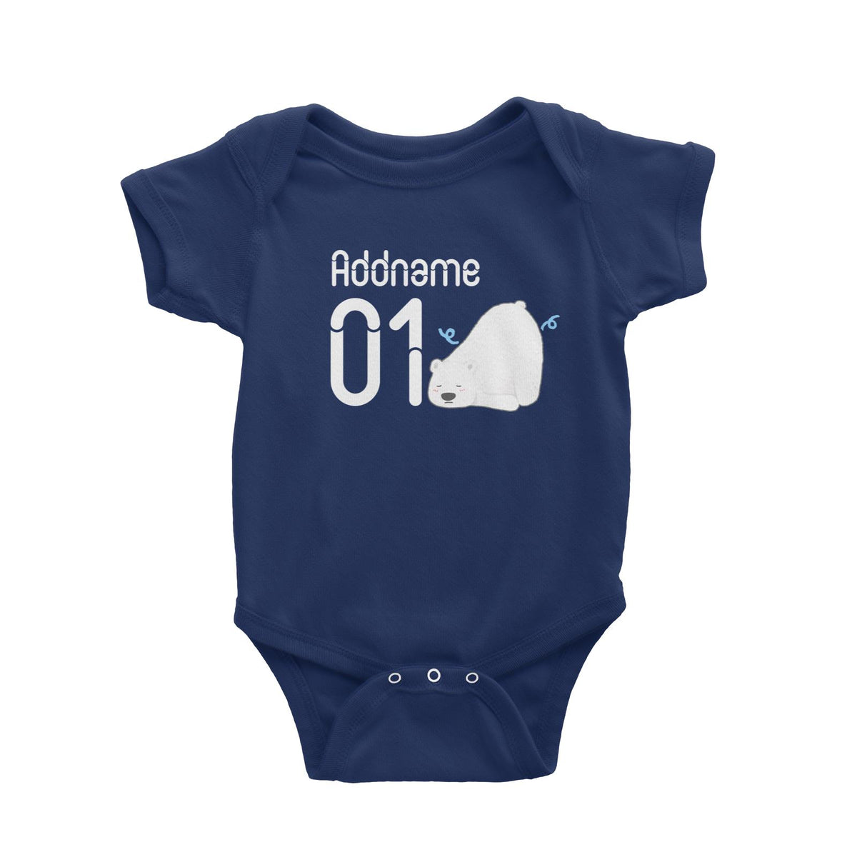 Name and Number Cute Hand Drawn Style Polar Bear Baby Romper