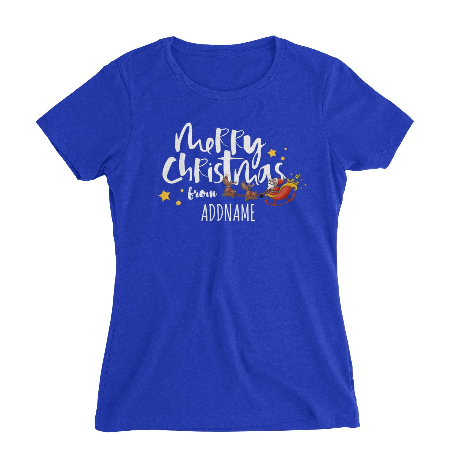 Cute Santa's Sleigh Merry Christmas Greeting Addname Women's Slim Fit T-Shirt  Personalizable Designs Matching Family