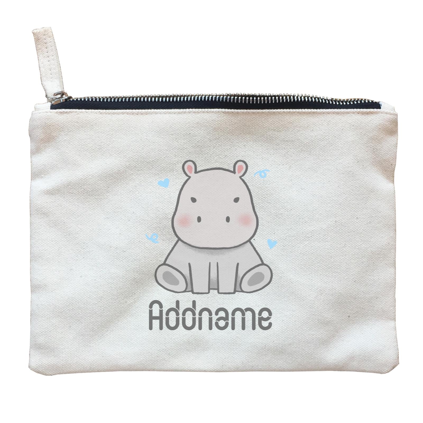 Cute Hand Drawn Style Hippo Addname Zipper Pouch