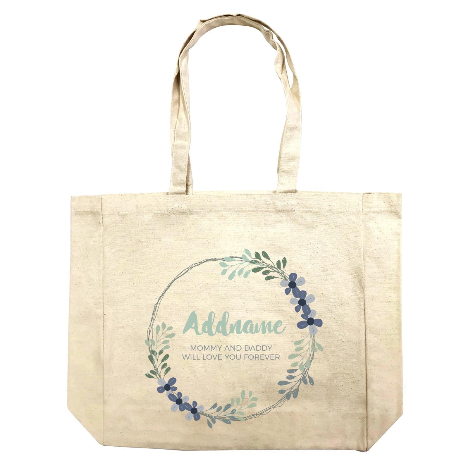 Dark Green and Navy Blue Wreath Personalizable with Name and Text Shopping Bag