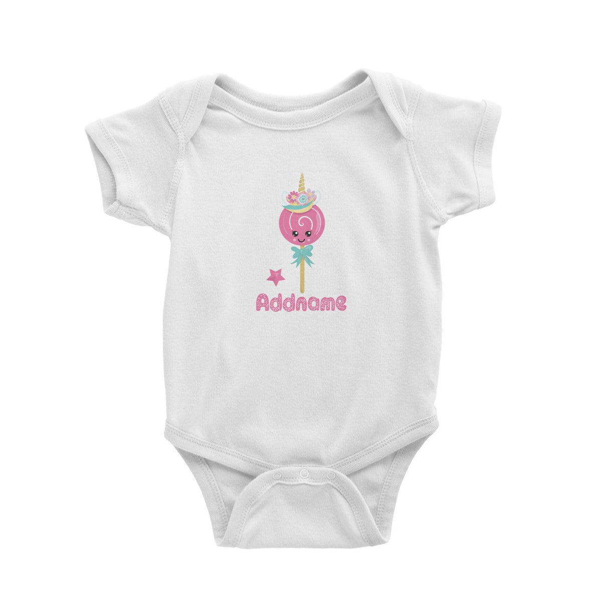 Magical Sweets Pink Lollipop Addname White Baby Romper