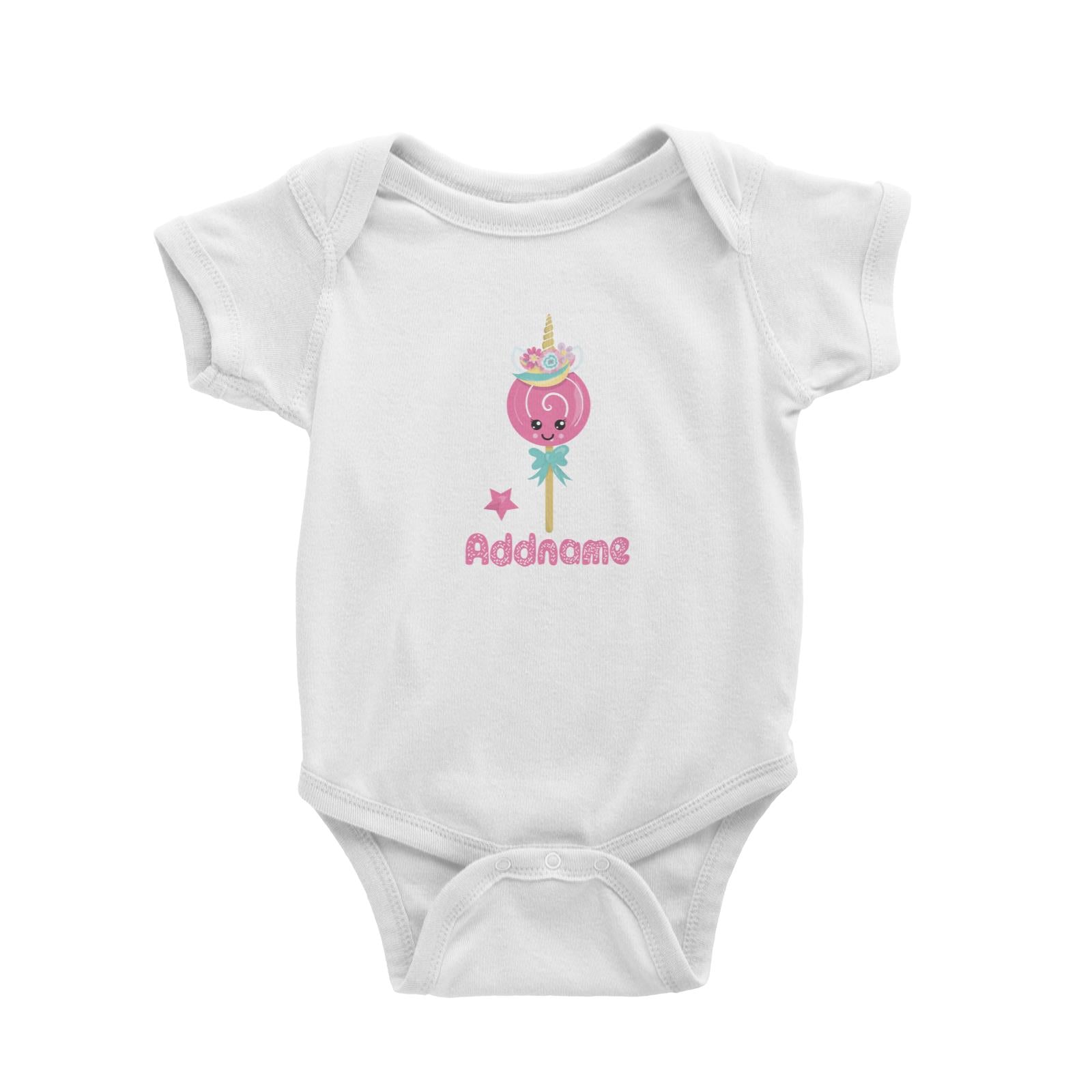 Magical Sweets Pink Lollipop Addname White Baby Romper
