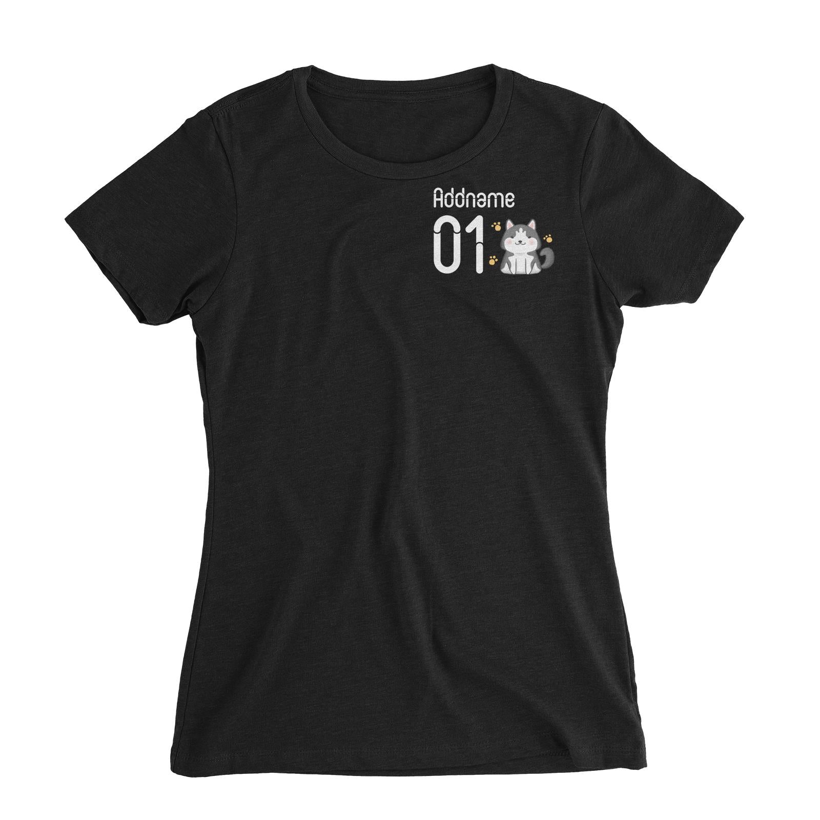 Pocket Name and Number Cute Hand Drawn Style Husky Women's Slim Fit T-Shirt