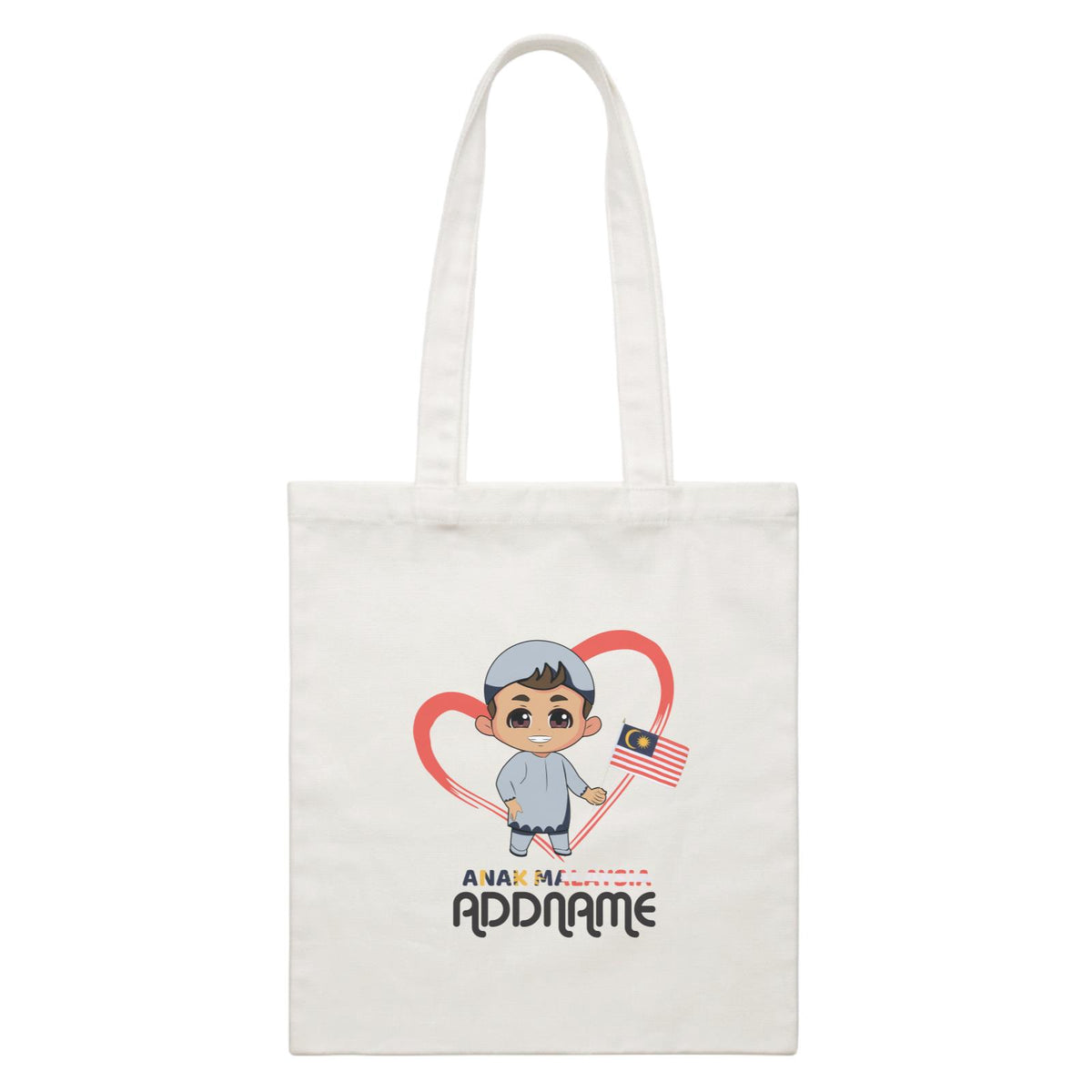 Merdeka Series Anak Malaysia Love Malay Boy Addname White Canvas Bag