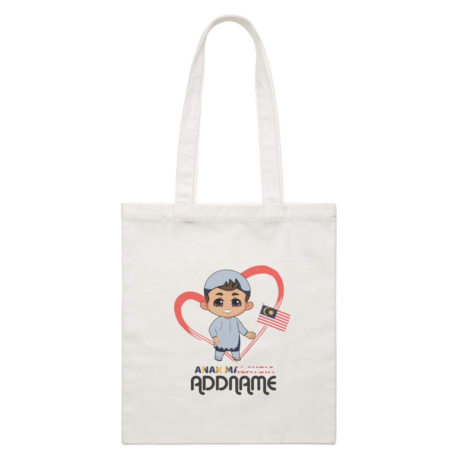 Merdeka Series Anak Malaysia Love Malay Boy Addname White Canvas Bag