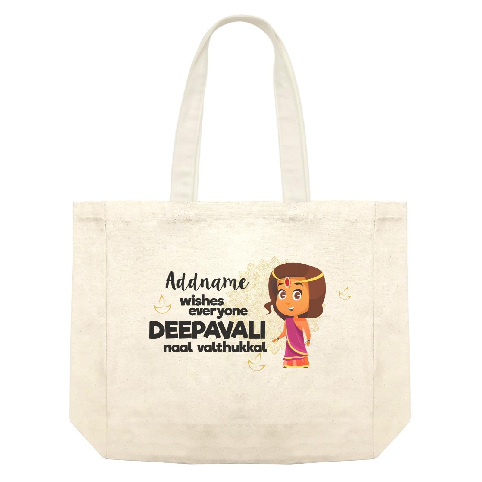 Cute Girl Wishes Everyone Deepavali Addname Shopping Bag