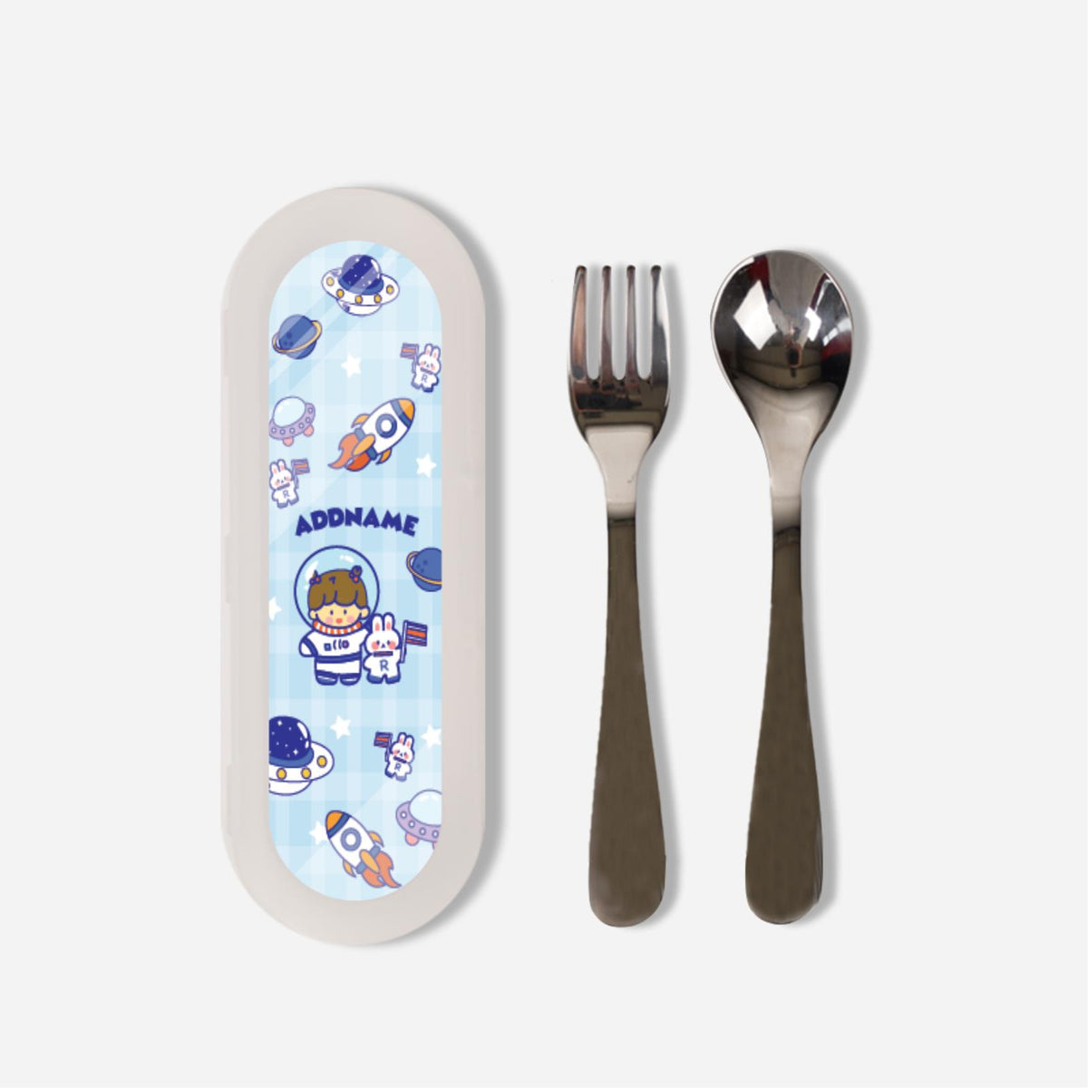 Cute Doodle Series Kids Cutlery Set - Blue Space Dream