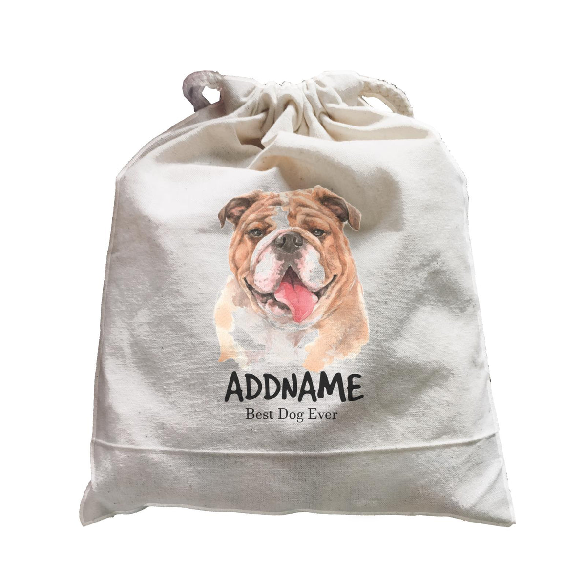 Watercolor Dog Bulldog happy Best Dog Ever Addname Satchel