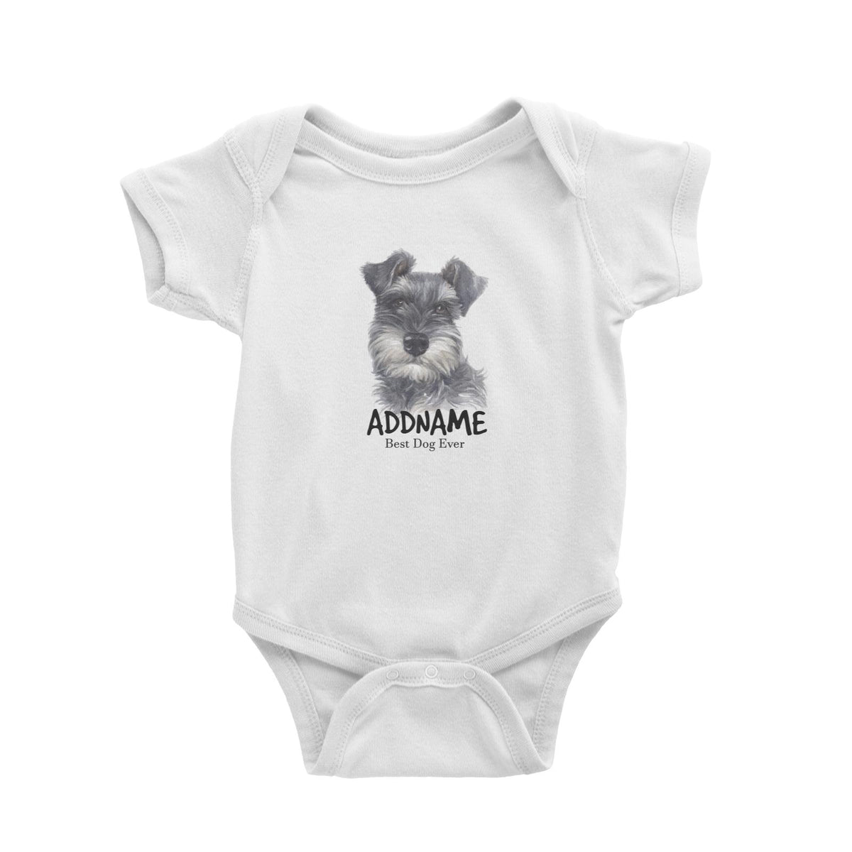 Watercolor Dog Schnauzer Front Black Best Dog Ever Addname Baby Romper