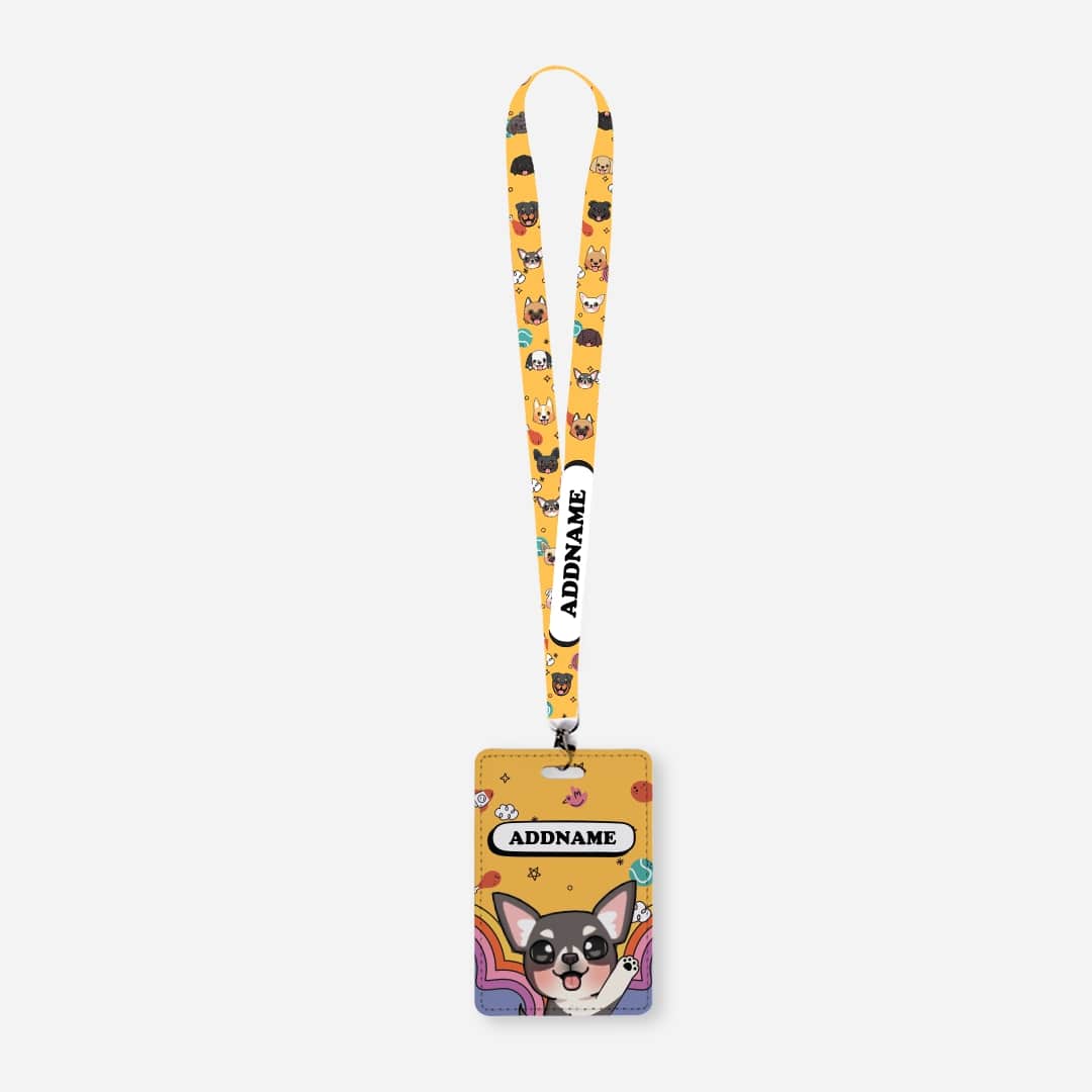 Paw Print Series Lanyard with Cardholder - Grey Chihuahua
