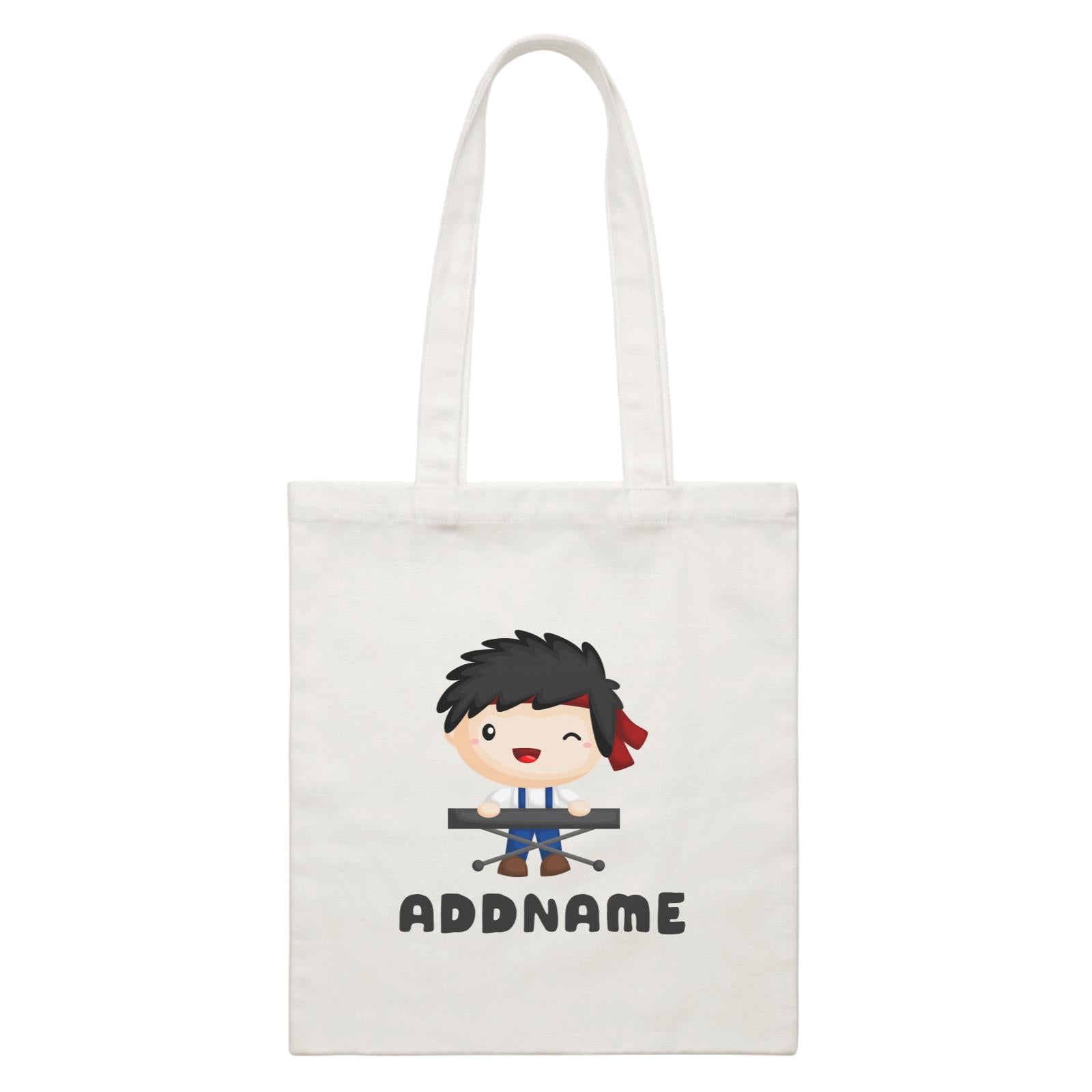 Birthday Music Band Boy Playing Electric Piano Addname White Canvas Bag