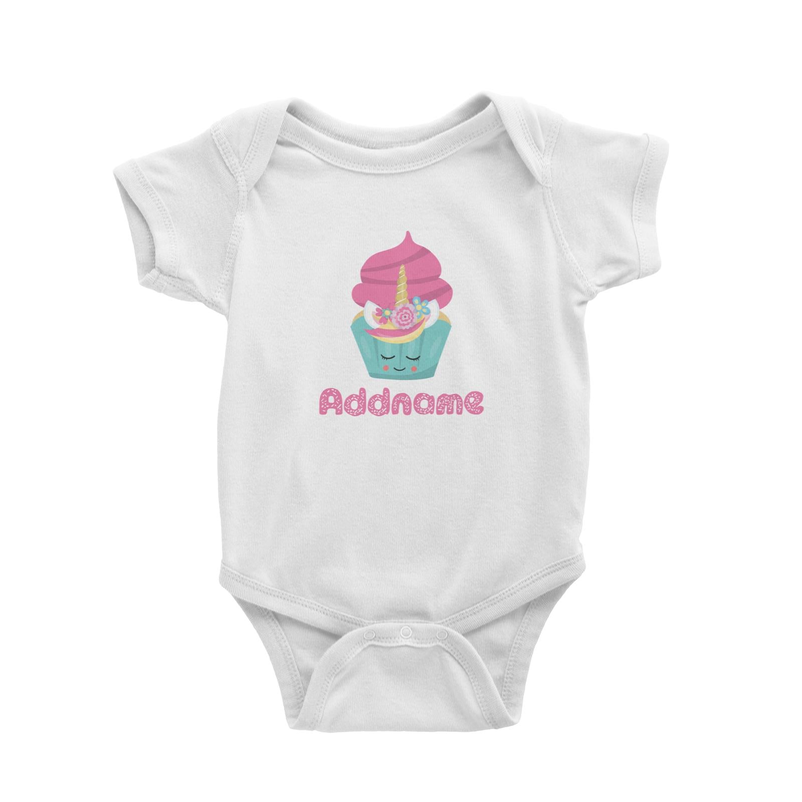 Magical Sweets Green Cupcake Addname White Baby Romper