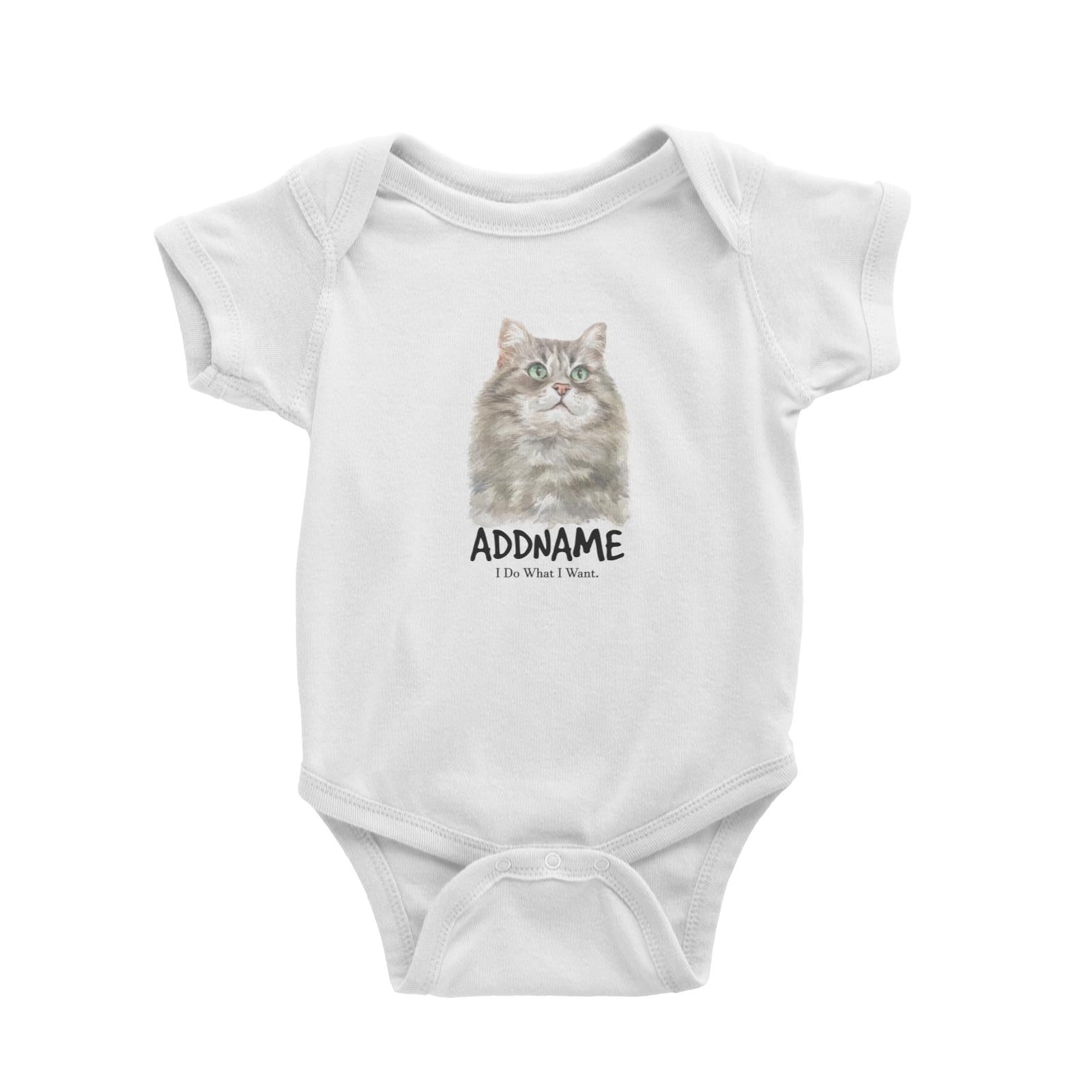 Watercolor Cat Siberian Cat Grey I Do What I Want Addname Baby Romper