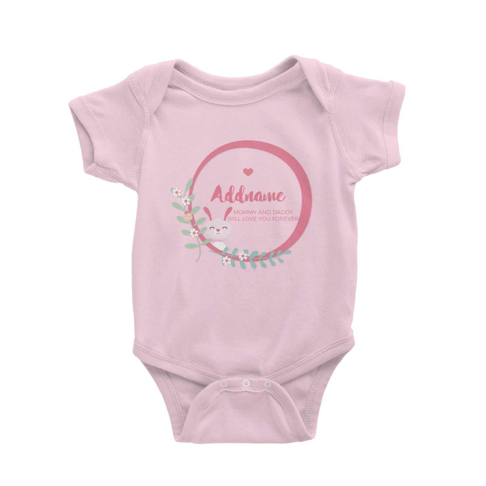Cute Pink Rabbit in Pink Ring Personalizable with Name and Text Baby Romper