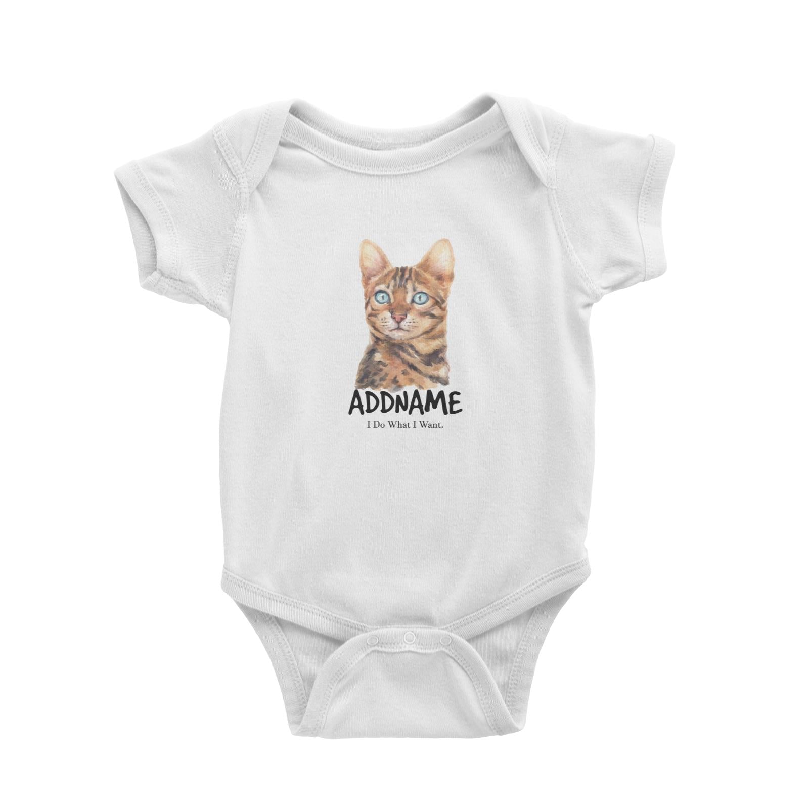 Watercolor Cat Bengal Cat I Do What I Want Addname Baby Romper